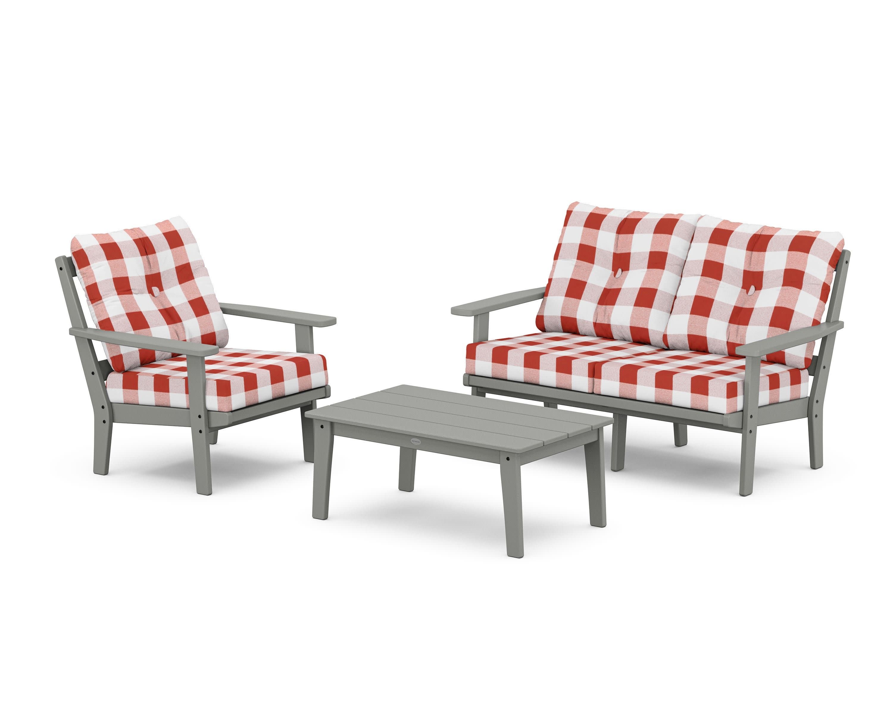 Prairie 3-Piece Deep Seating Set with Loveseat in Slate Grey / Buffalo Plaid Crimson
