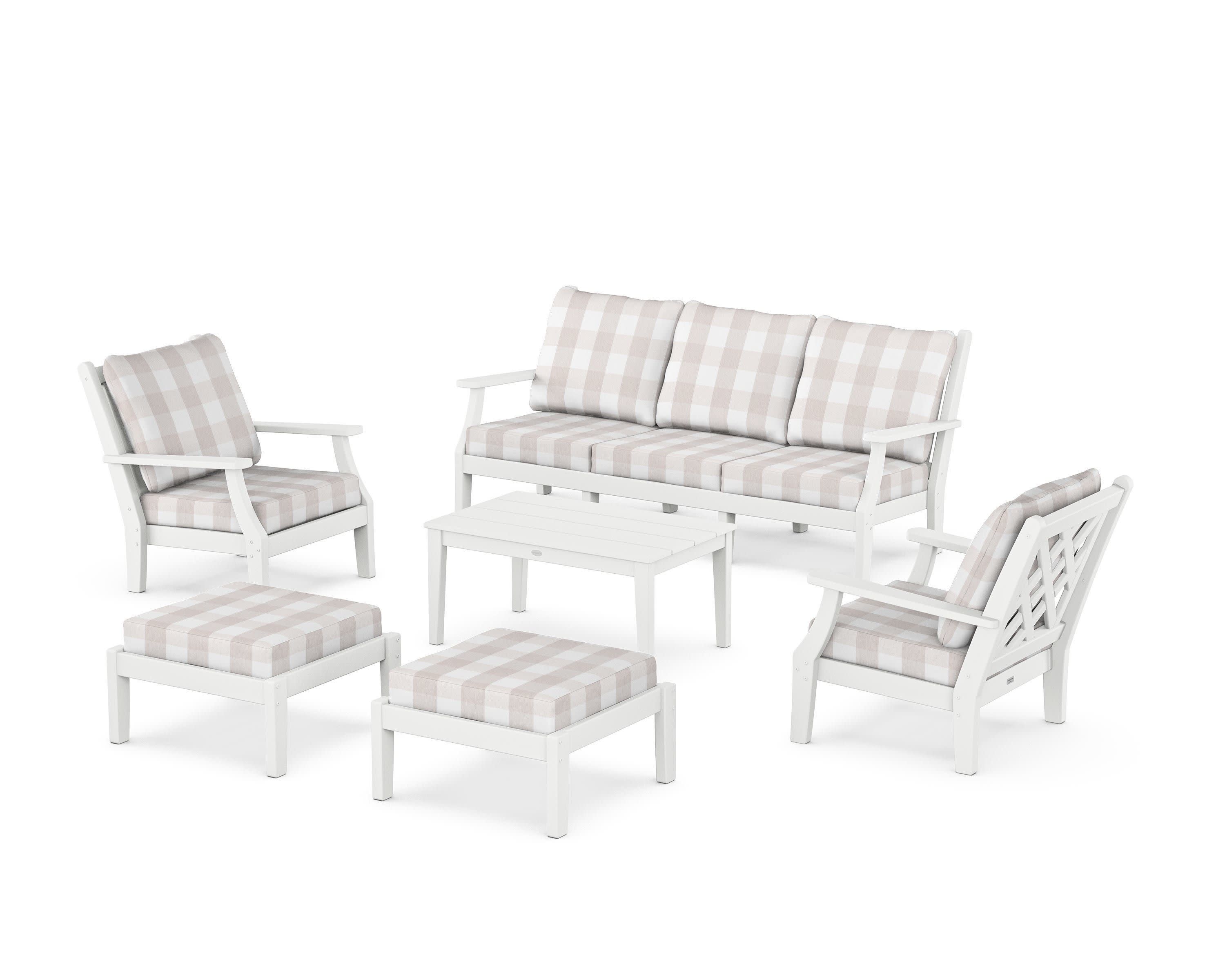 Wovendale 6-Piece Lounge Sofa Set in White / Buffalo Plaid Dune Burlap