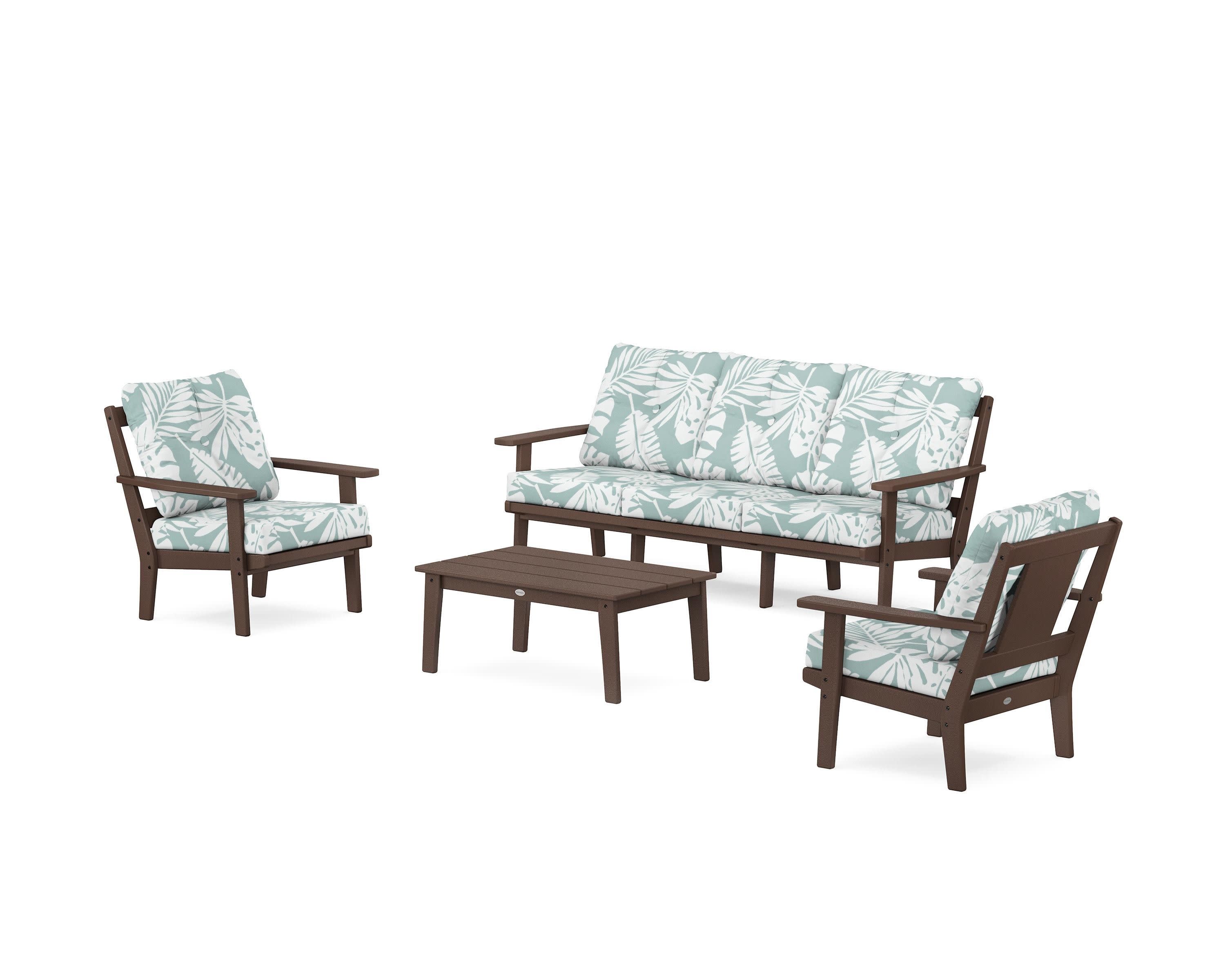 Prairie 4-Piece Deep Seating Set with Sofa in Mahogany / Leaf Glacier Spa