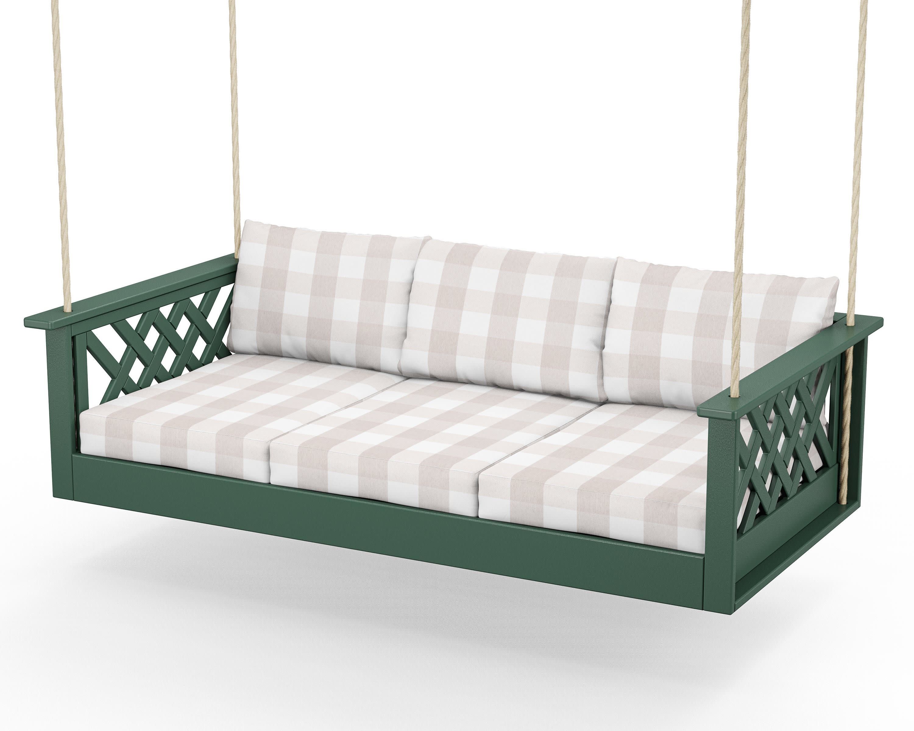 Wovendale Daybed Swing in Green / Buffalo Plaid Dune Burlap