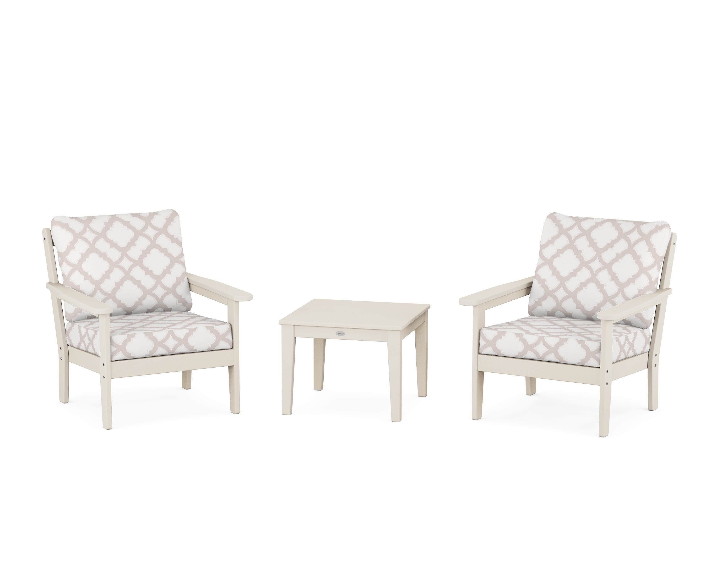 Cottage 3-Piece Deep Seating Set in Sand / Trellis Dune Burlap