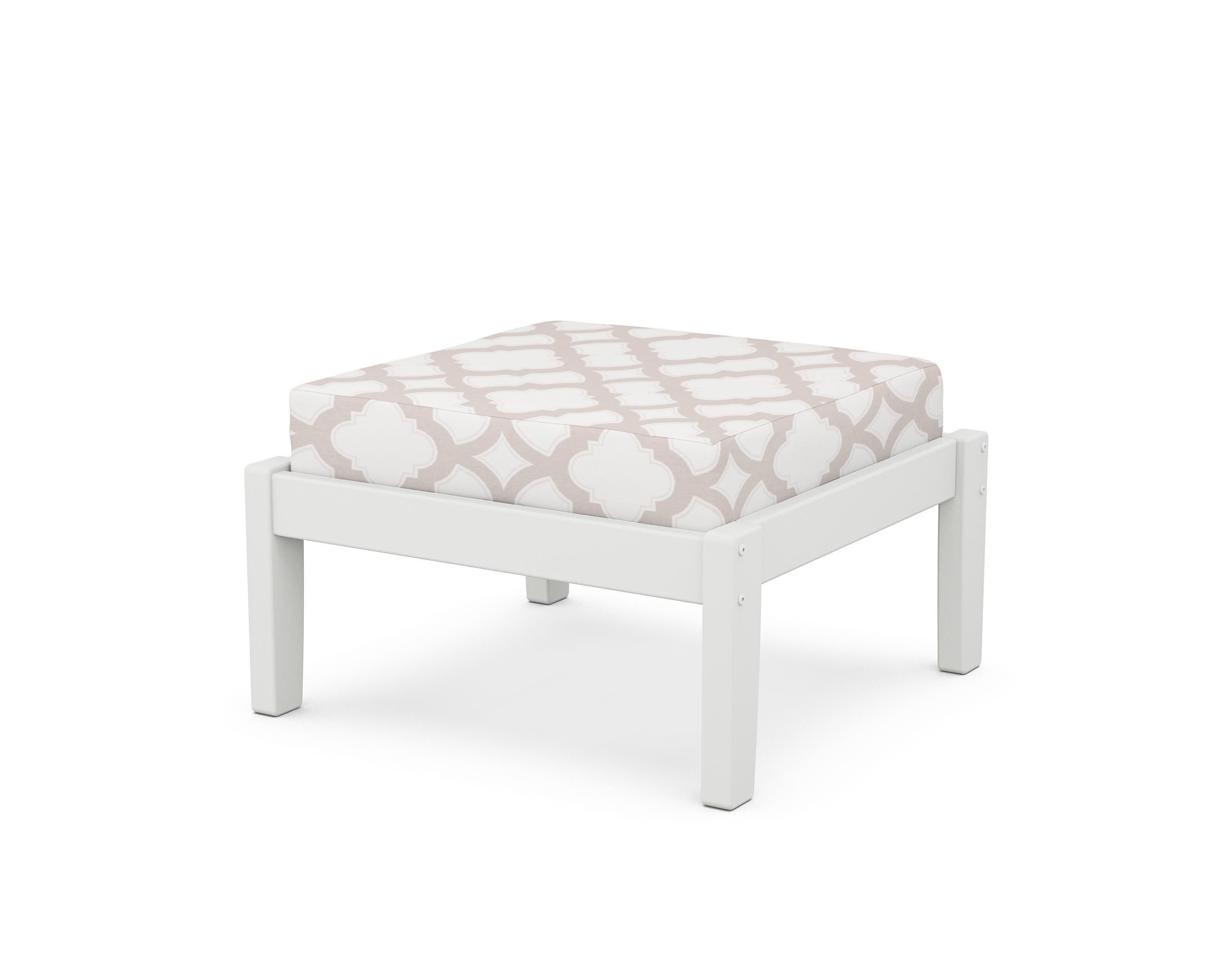 Deep Seating Ottoman in White / Trellis Dune Burlap