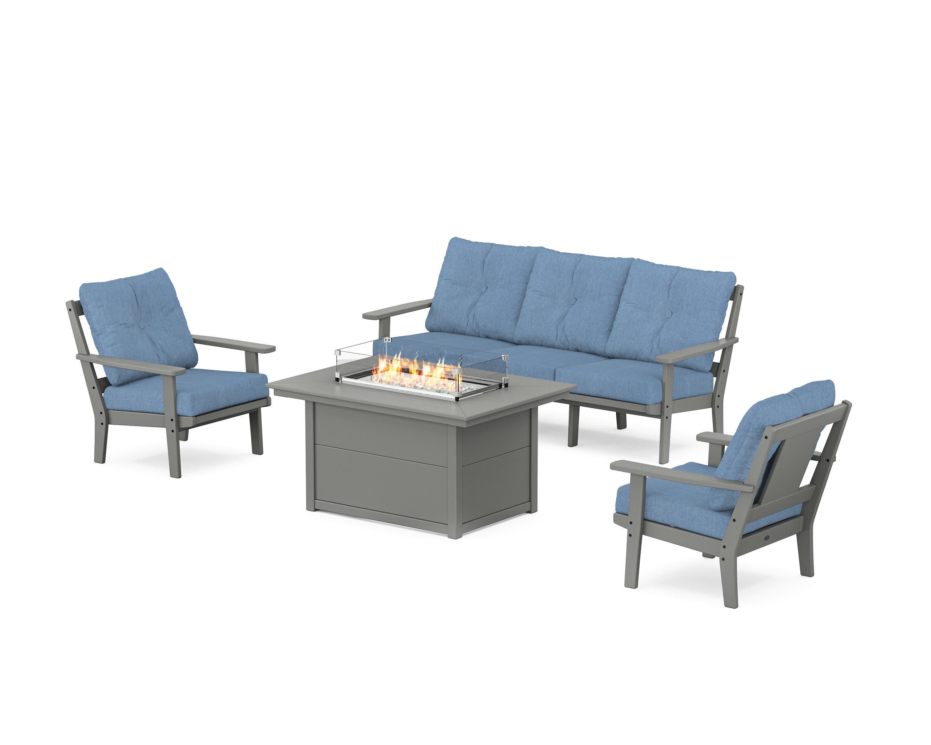 Prairie Deep Seating Fire Pit Table Set in Slate Grey / Sky Blue