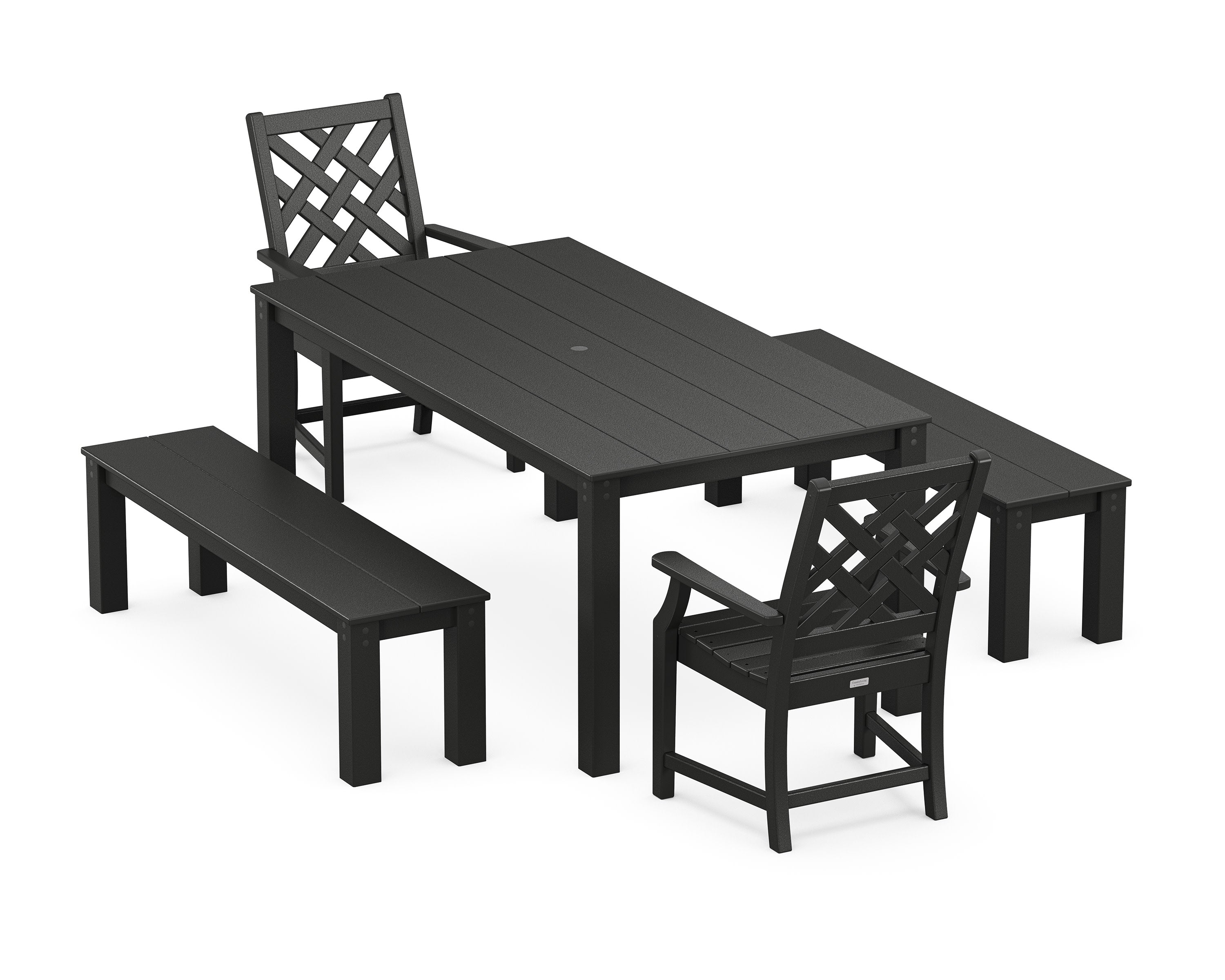 Wovendale 5-Piece Parsons Dining Set with Benches in Black