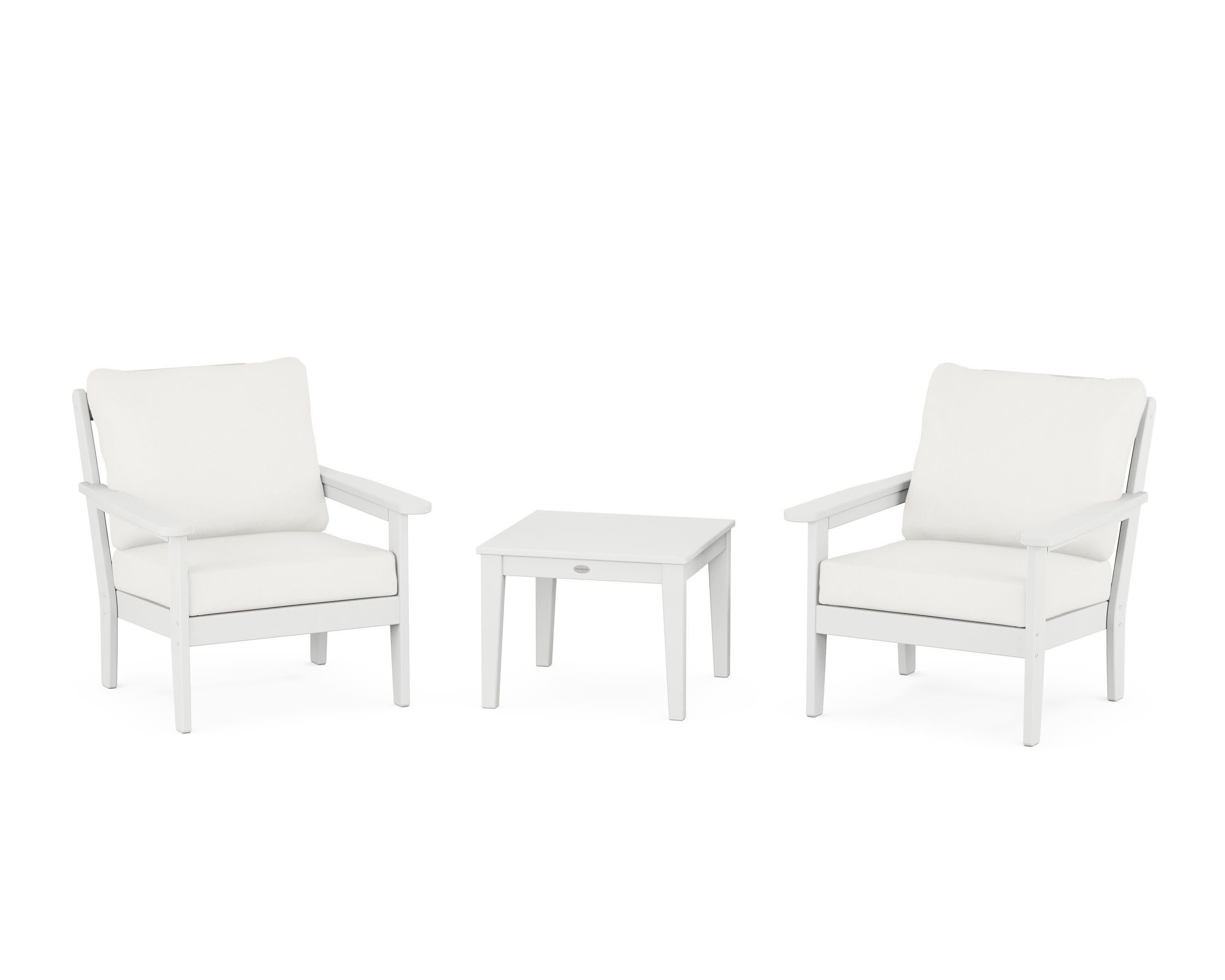 Cottage 3-Piece Deep Seating Set in White / Natural Linen