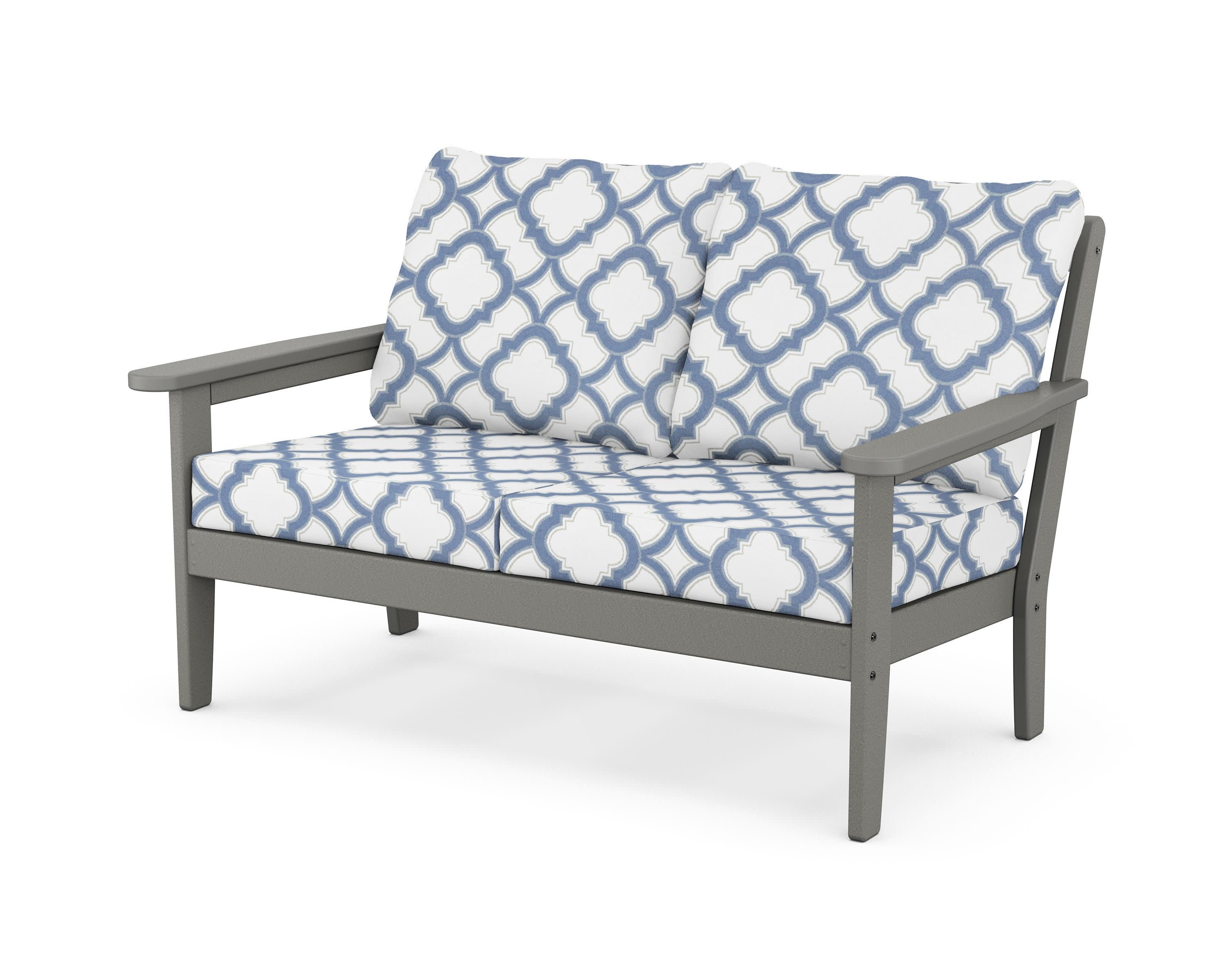 Cottage Deep Seating Loveseat in Slate Grey / Trellis Sky Blue