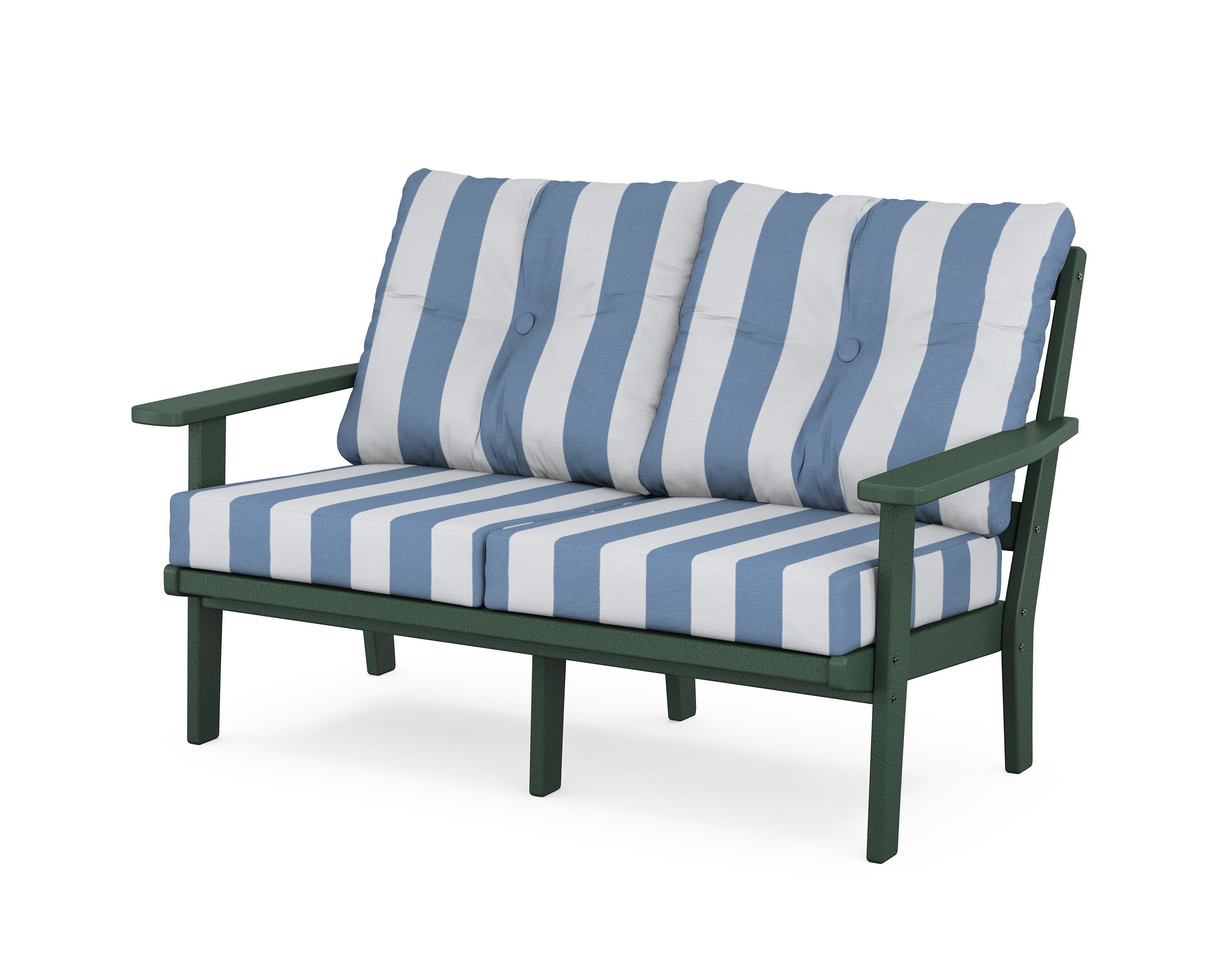 Prairie Deep SeatingLoveseat in Green / Cabana Stripe Sky Blue