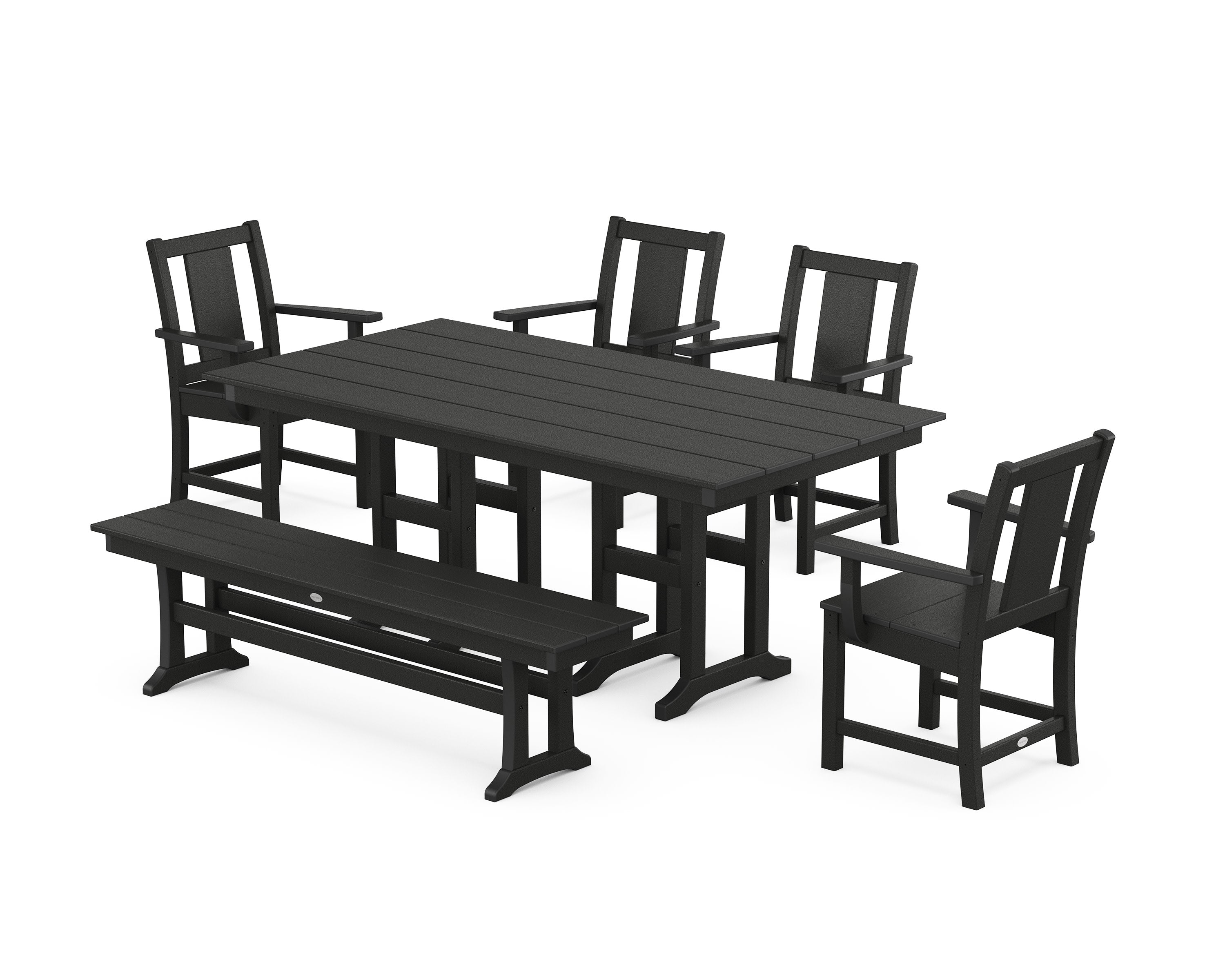 Prairie 6-Piece Farmhouse Dining Set with Bench in Black