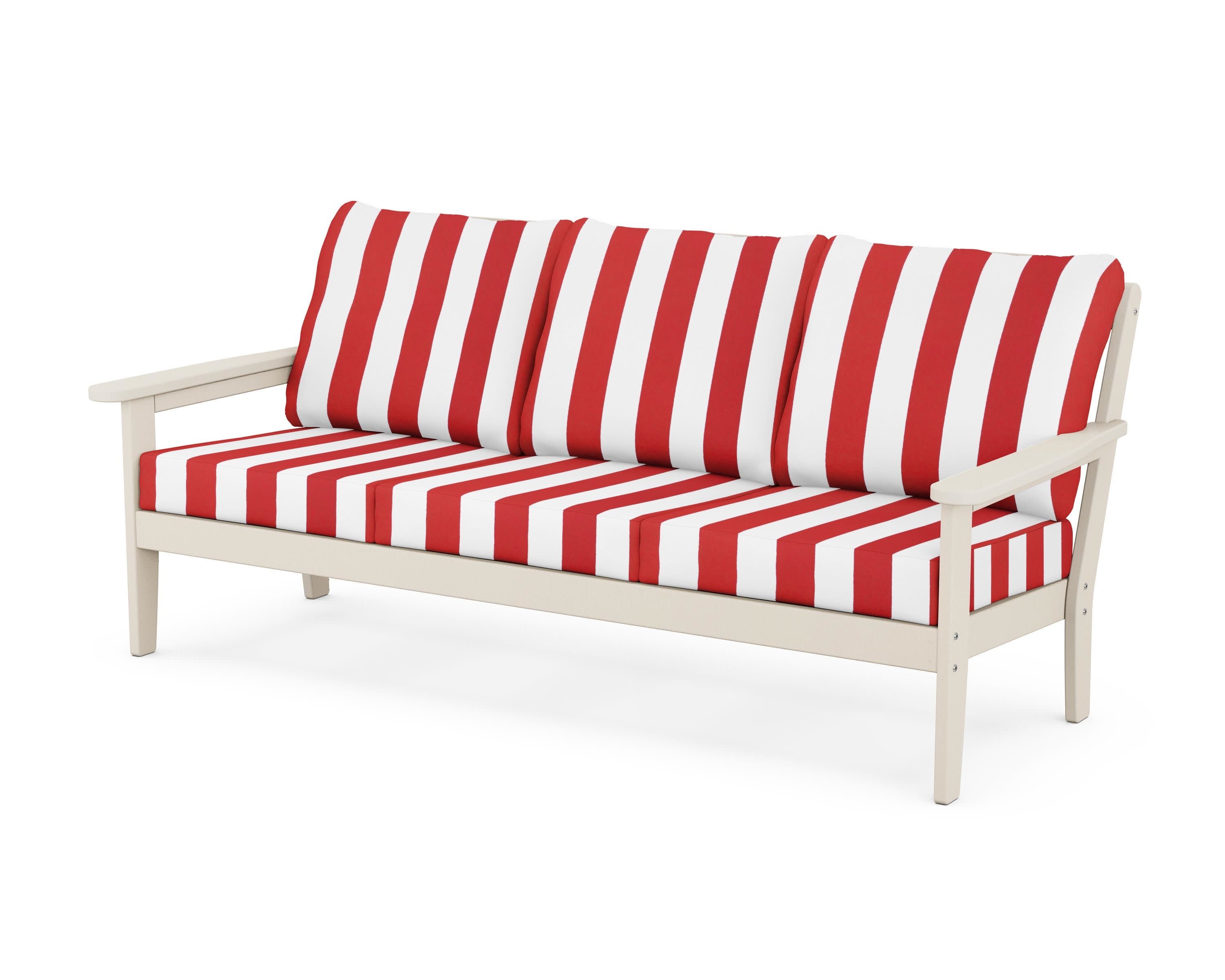 Cottage Deep Seating Sofa in Sand / Cabana Stripe Crimson