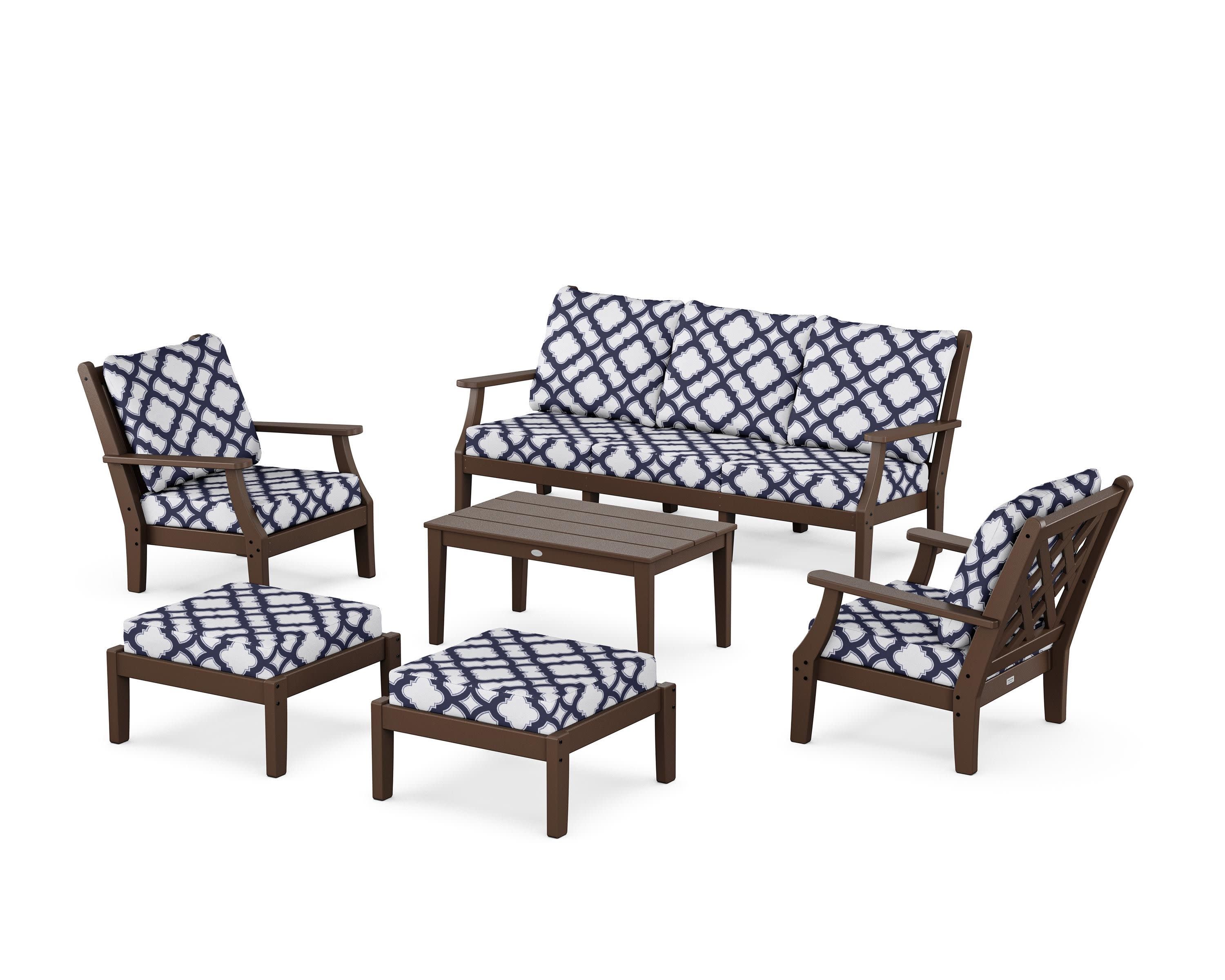 Wovendale 6-Piece Lounge Sofa Set in Mahogany / Trellis Navy