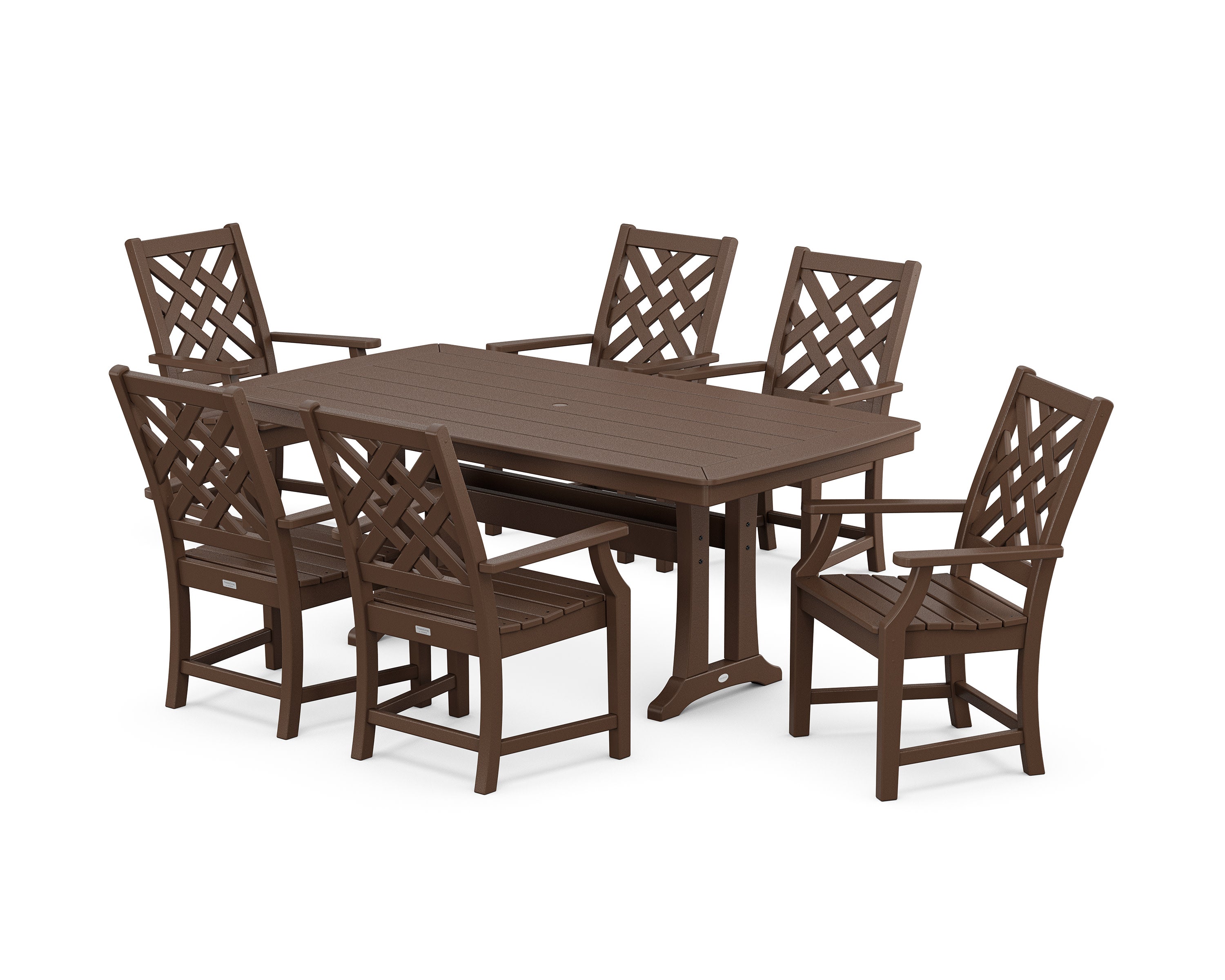 Wovendale Arm Chair 7-Piece Dining Set with Trestle Legs in Mahogany