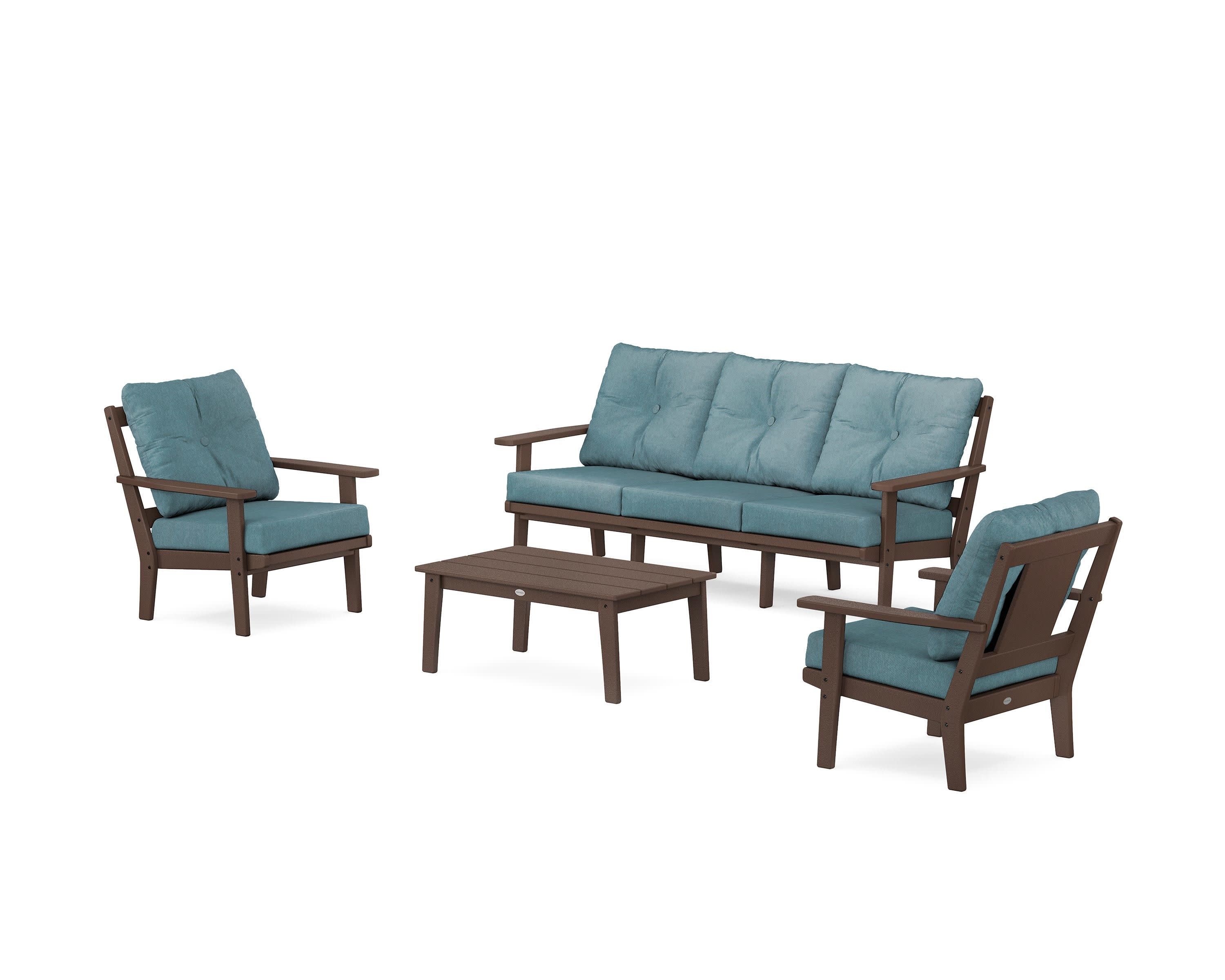 Prairie 4-Piece Deep Seating Set with Sofa in Mahogany / Ocean Teal