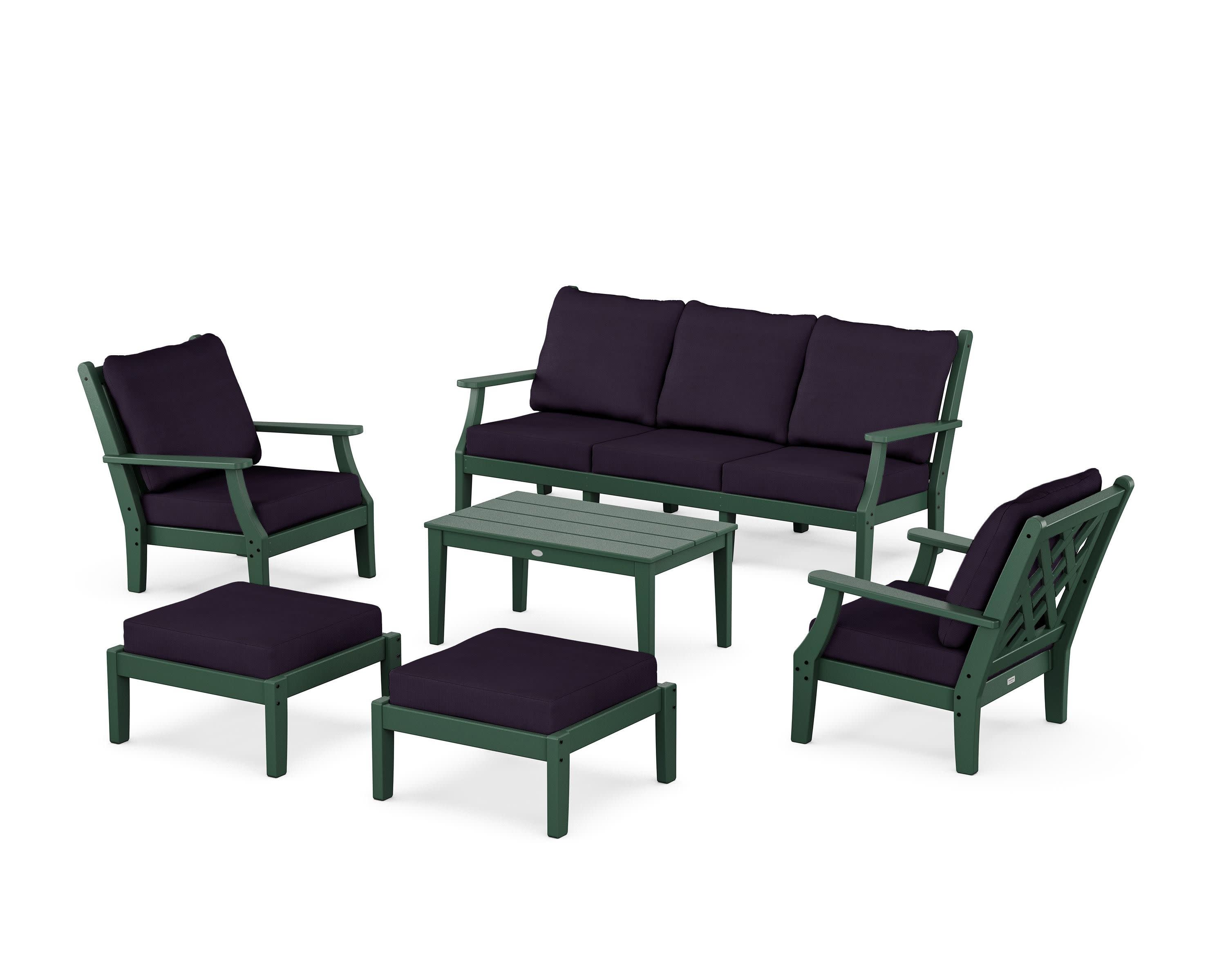 Wovendale 6-Piece Lounge Sofa Set in Green / Navy Linen