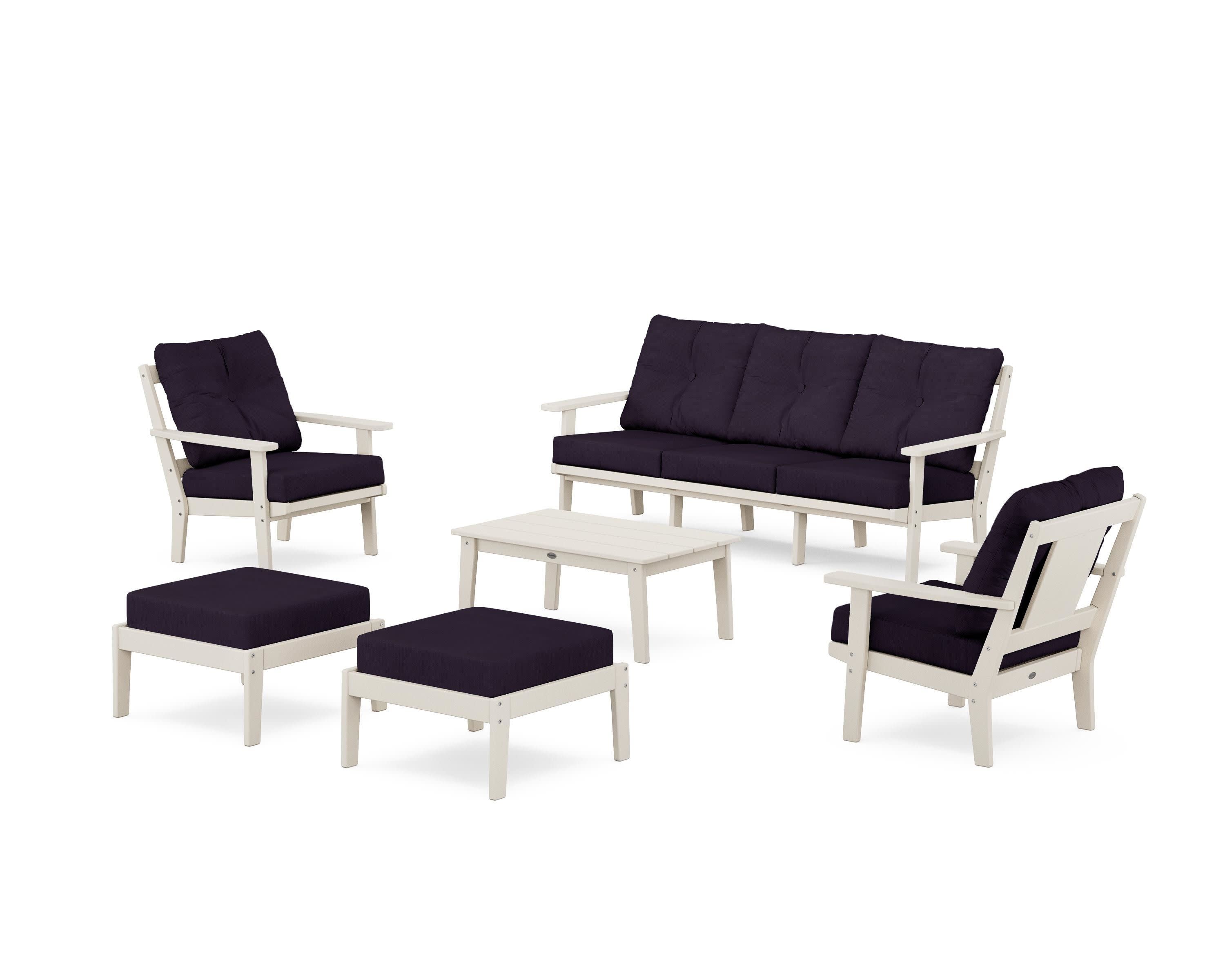 Prairie 6-Piece Lounge Sofa Set in Sand / Navy Linen
