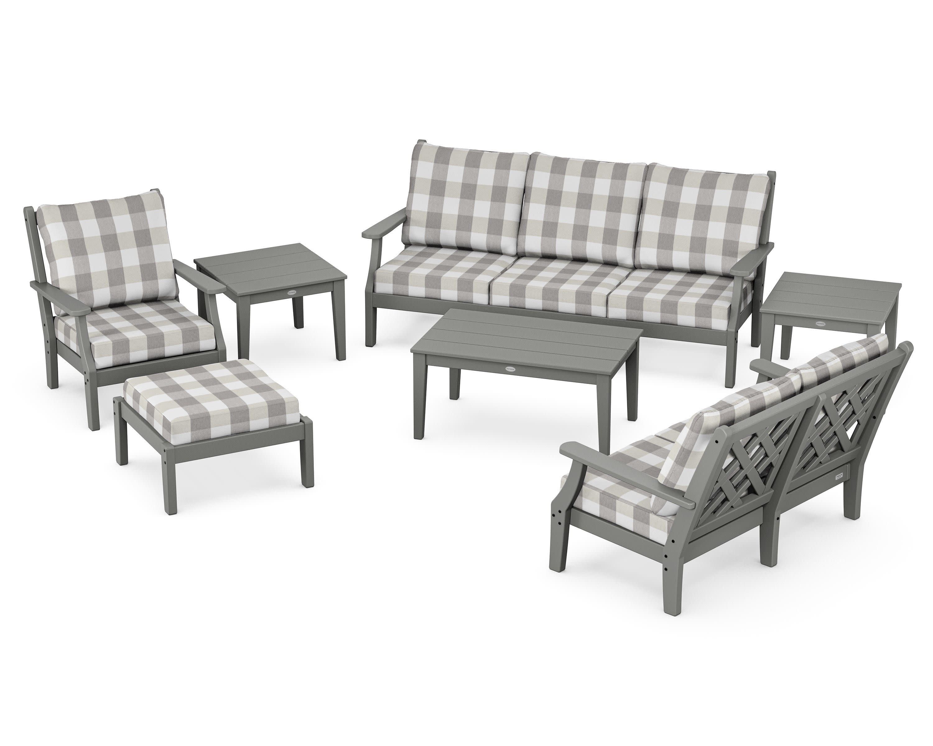 Wovendale 7-Piece Deep Seating Set in Slate Grey / Buffalo Plaid Grey Mist