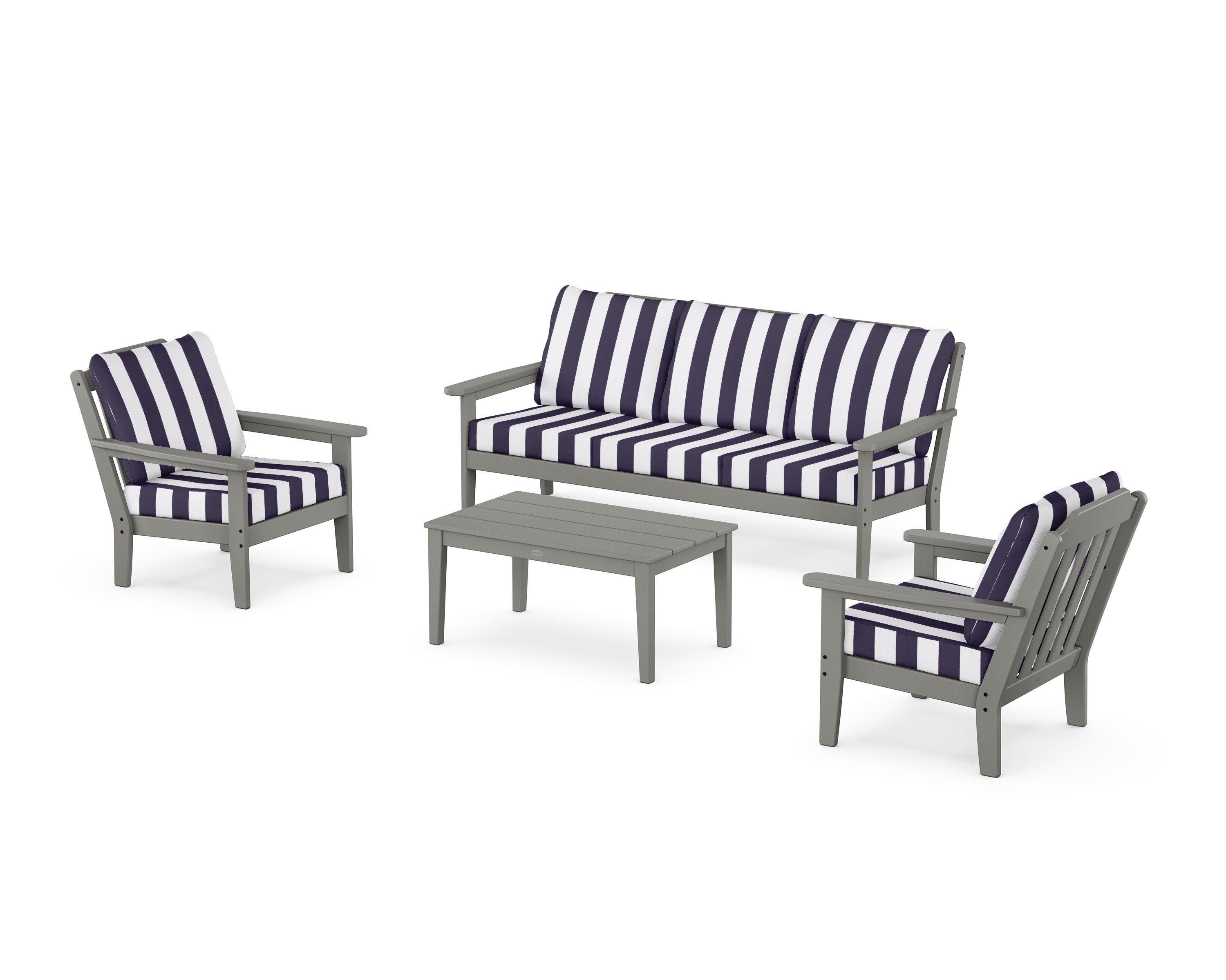 Cottage 4-Piece Deep Seating Set with Sofa in Slate Grey / Cabana Stripe Navy
