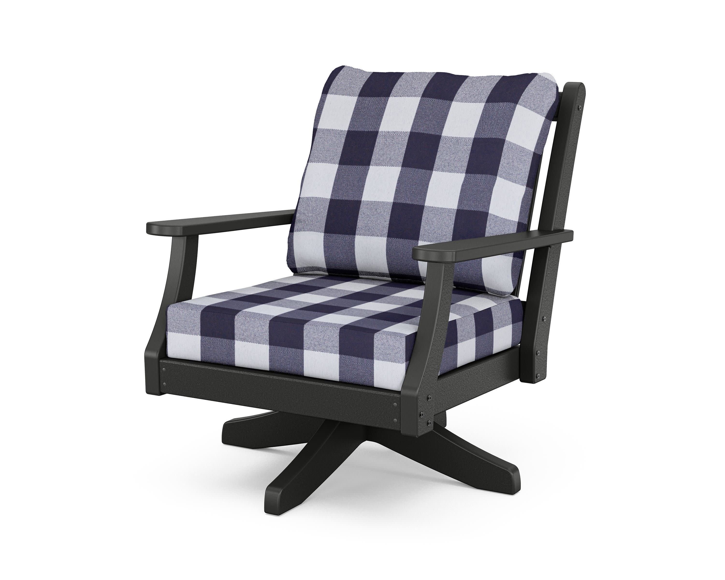 Wovendale Deep Seating Swivel Chair in Black / Buffalo Plaid Navy
