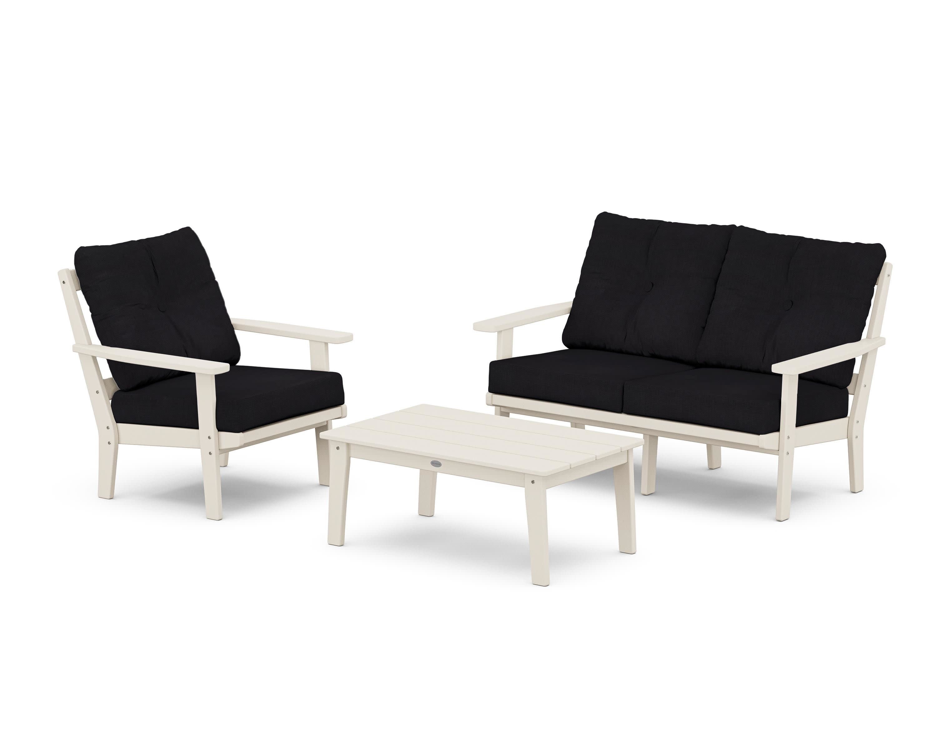 Prairie 3-Piece Deep Seating Set with Loveseat in Sand / Midnight Linen
