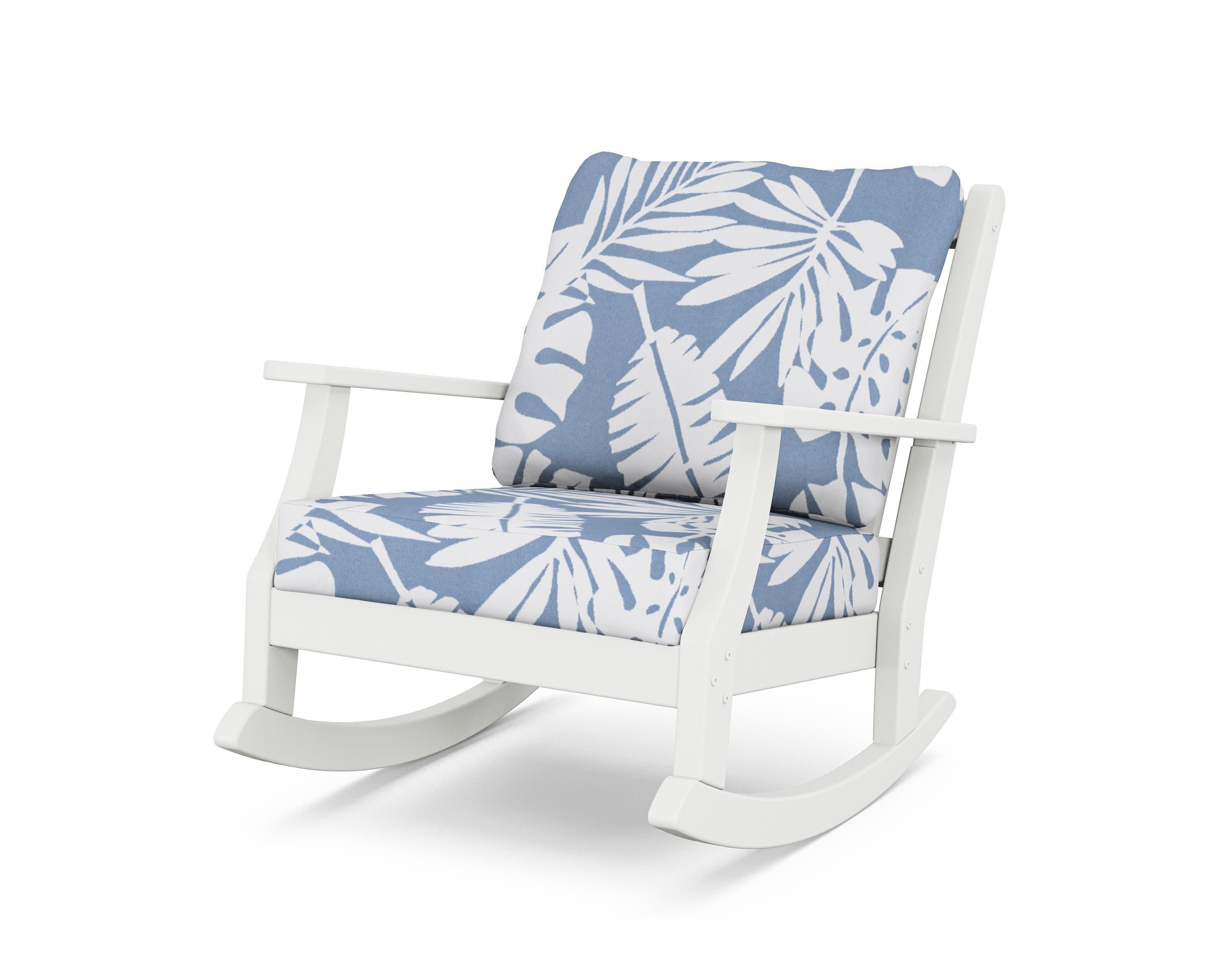 Wovendale Deep Seating Rocking Chair in White / Leaf Sky Blue