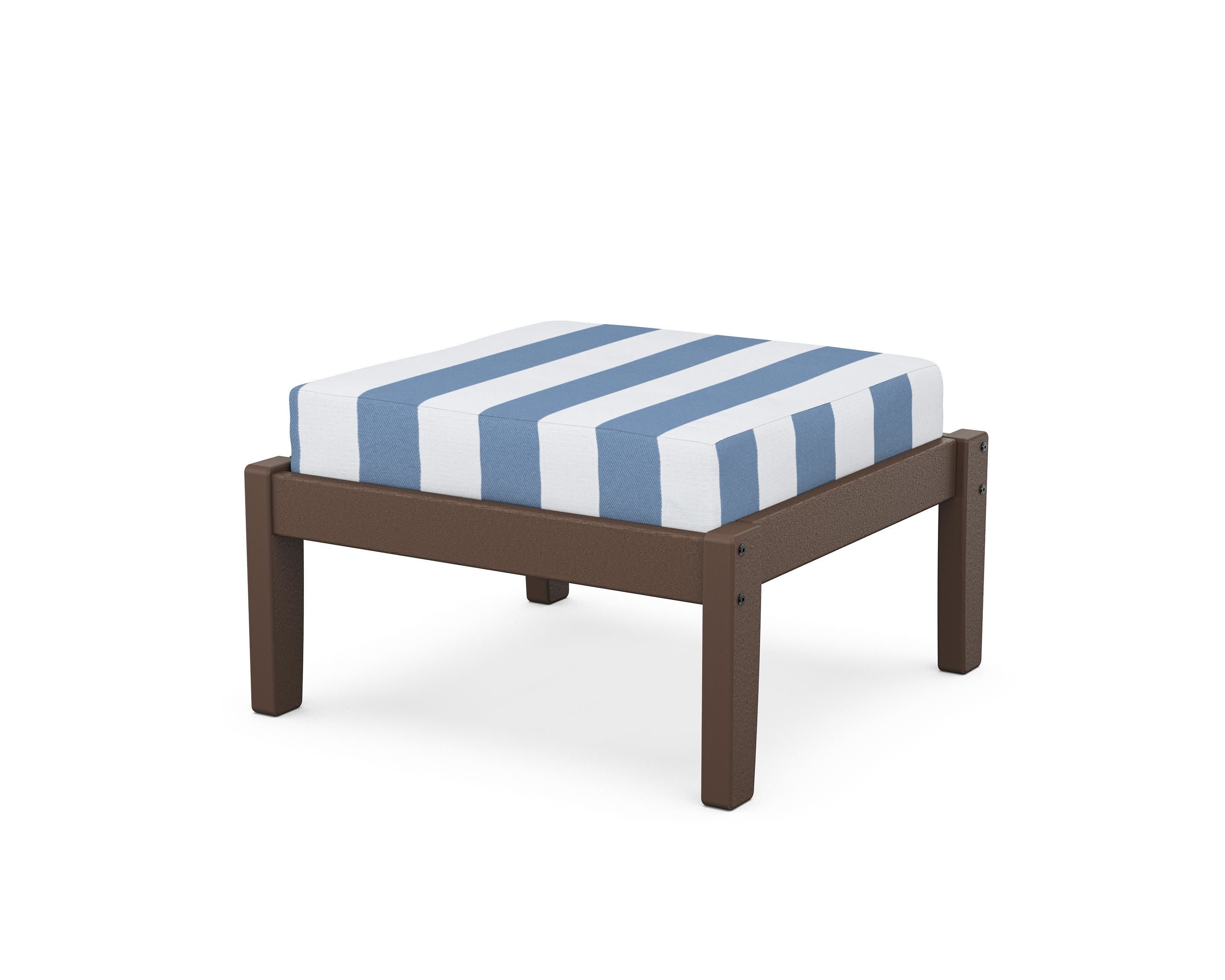 Deep Seating Ottoman in Mahogany / Cabana Stripe Sky Blue