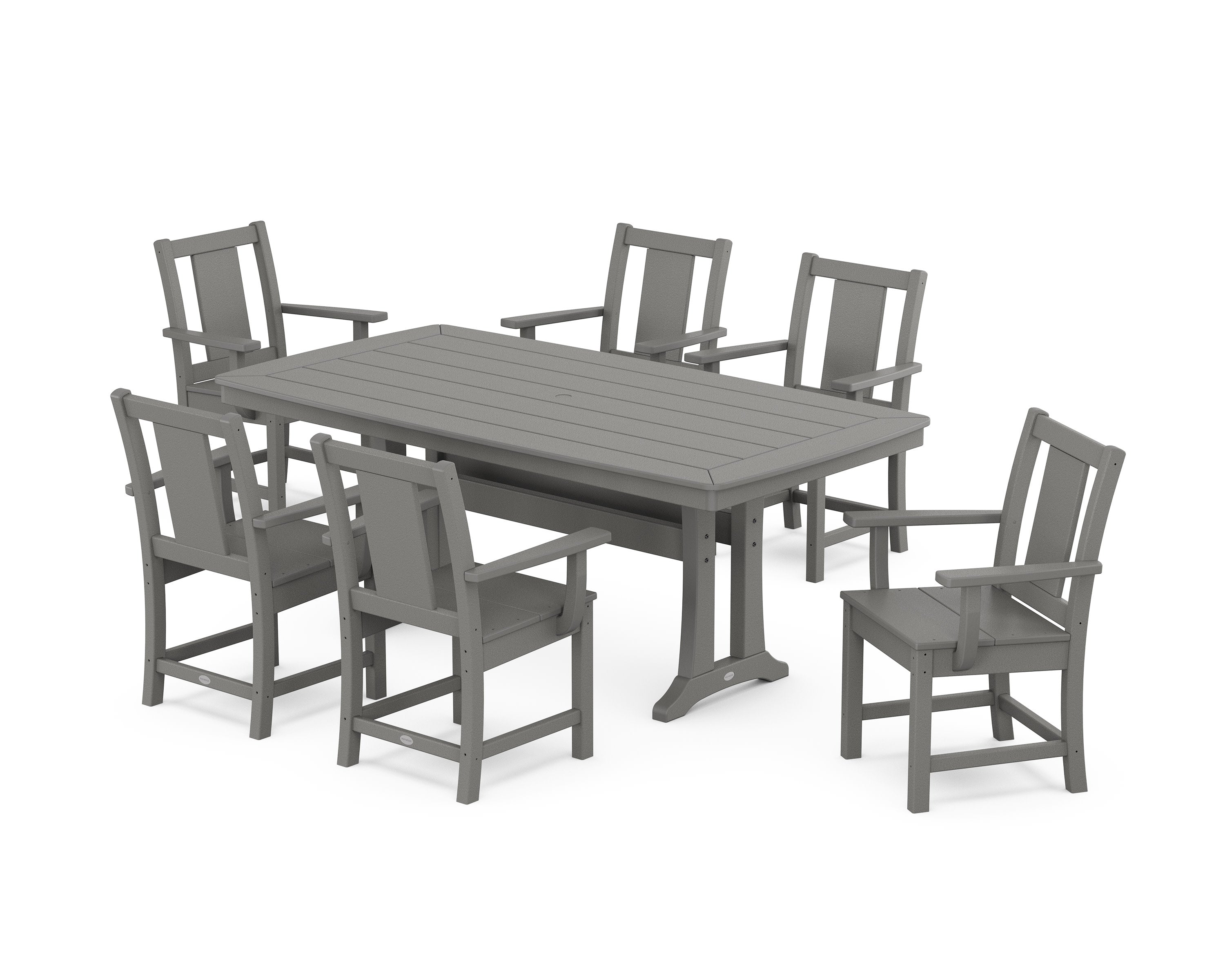 Prairie Arm Chair 7-Piece Dining Set with Trestle Legs in Slate Grey