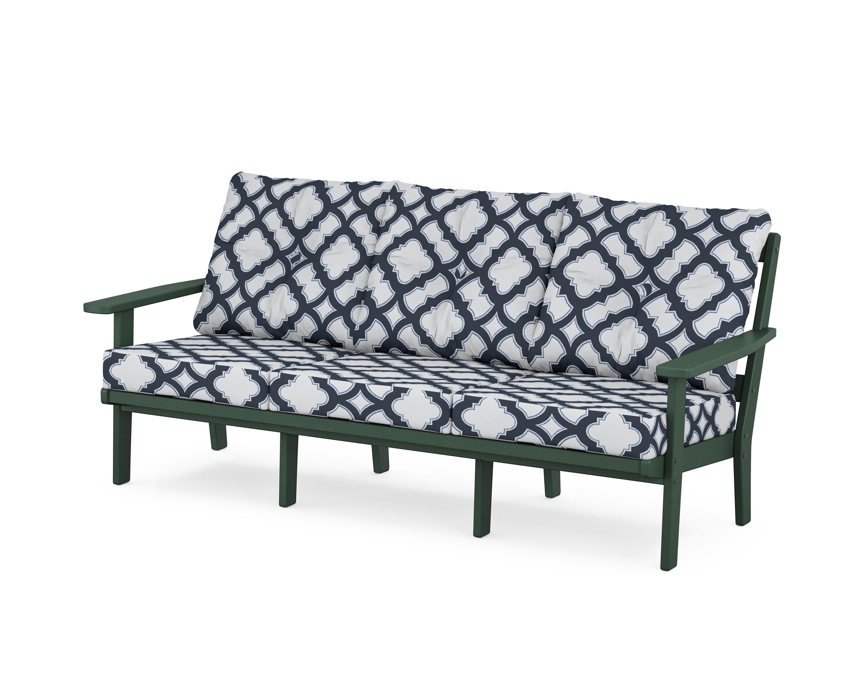 PrairieDeep Seating Sofa in Green / Trellis Marine Indigo