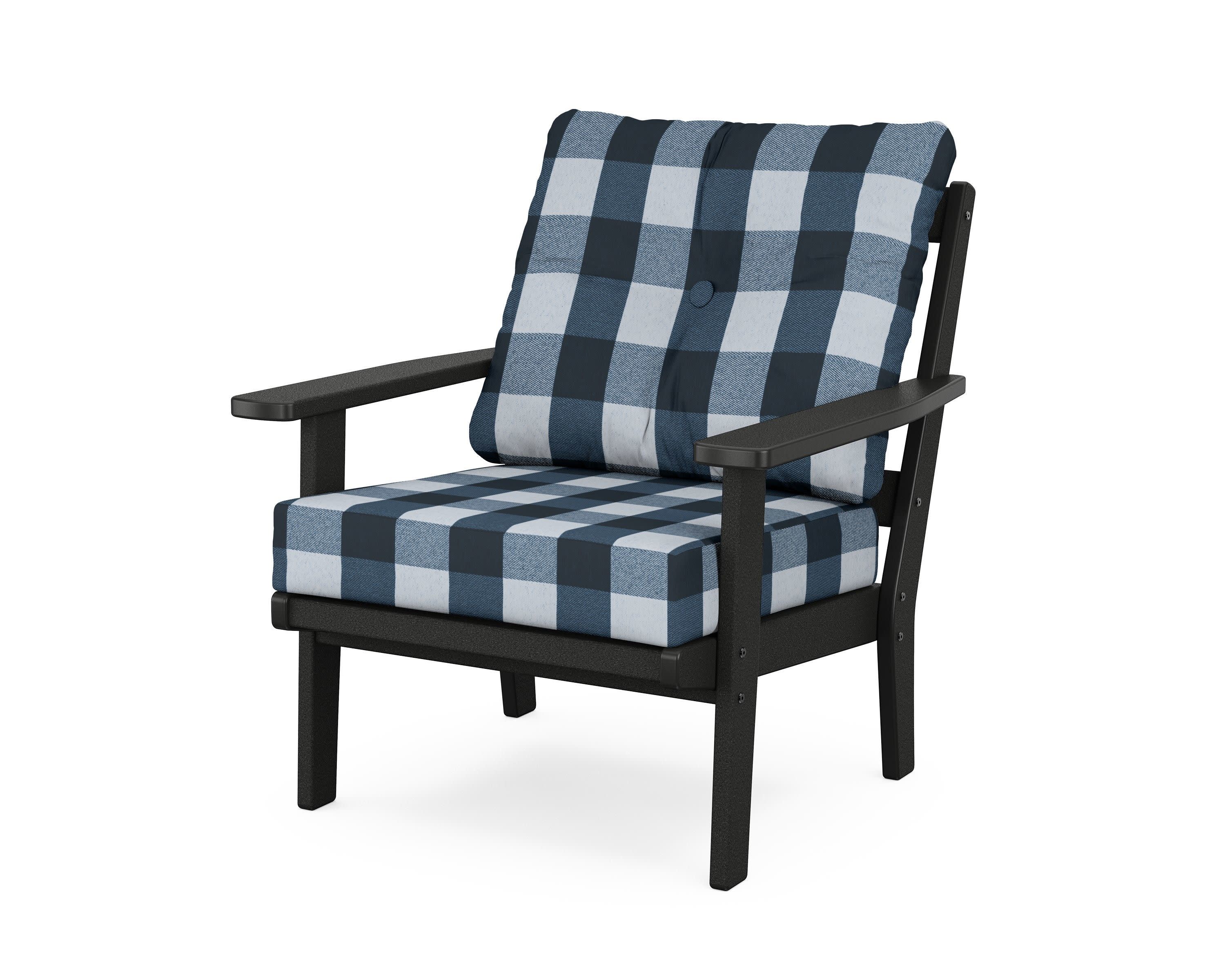 Prairie Deep Seating Chair in Black / Buffalo Plaid Marine Indigo