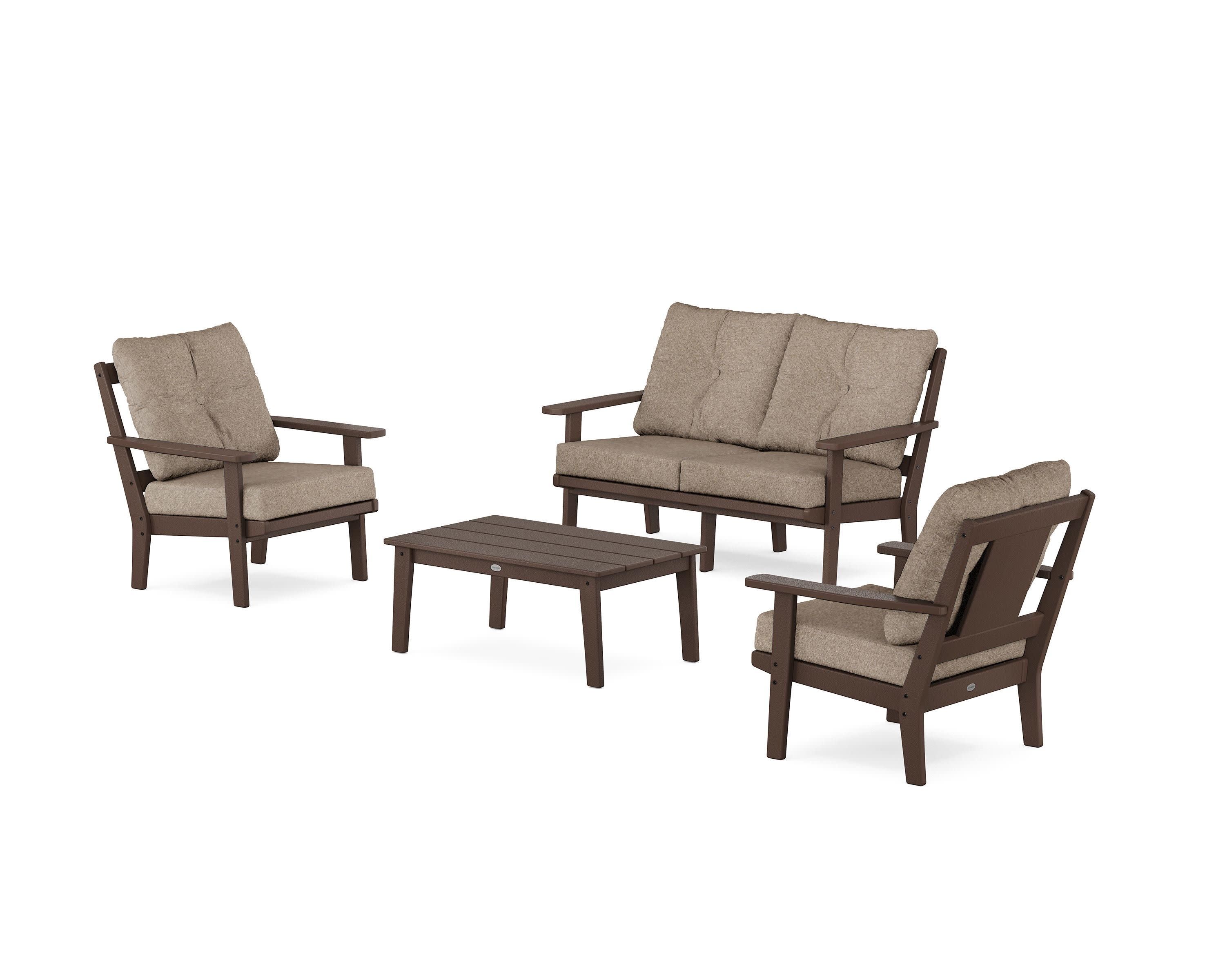 Prairie 4-Piece Deep Seating Set with Loveseat in Mahogany / Spiced Burlap