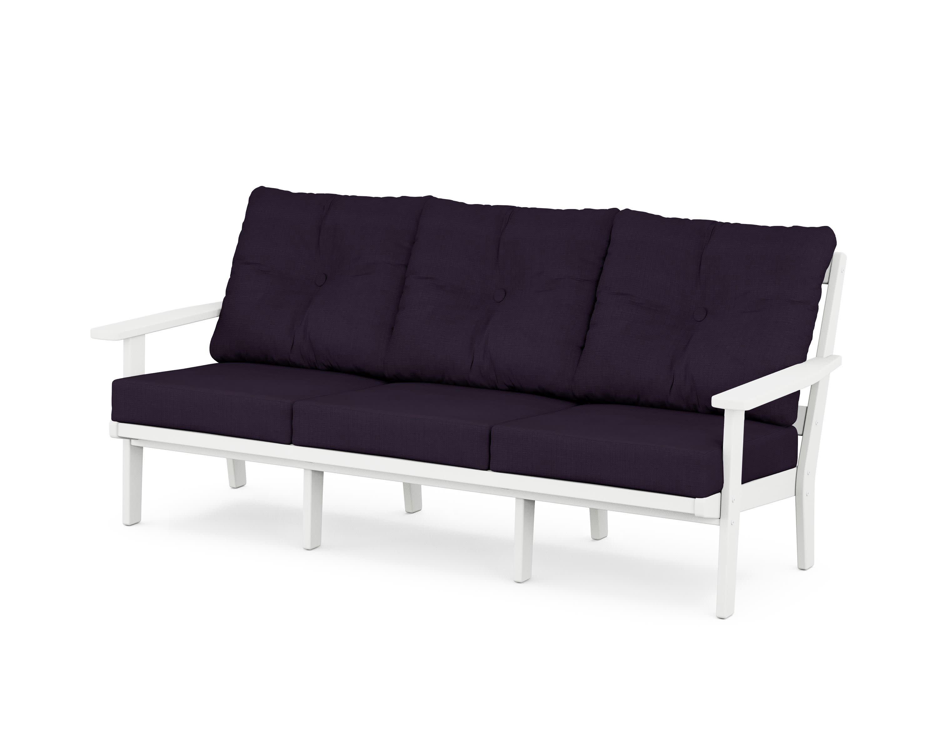 PrairieDeep Seating Sofa in White / Navy Linen