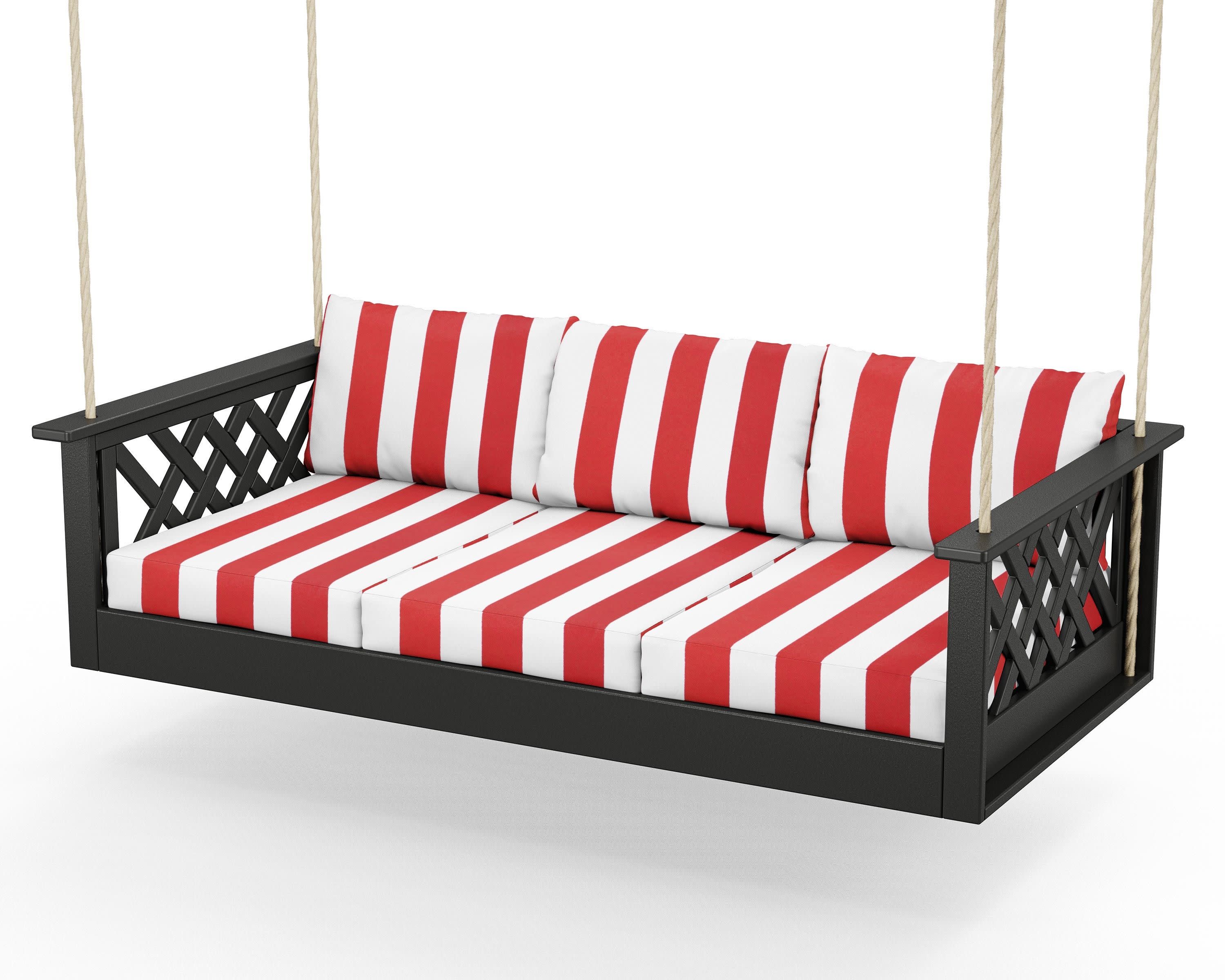 Wovendale Daybed Swing in Black / Cabana Stripe Crimson