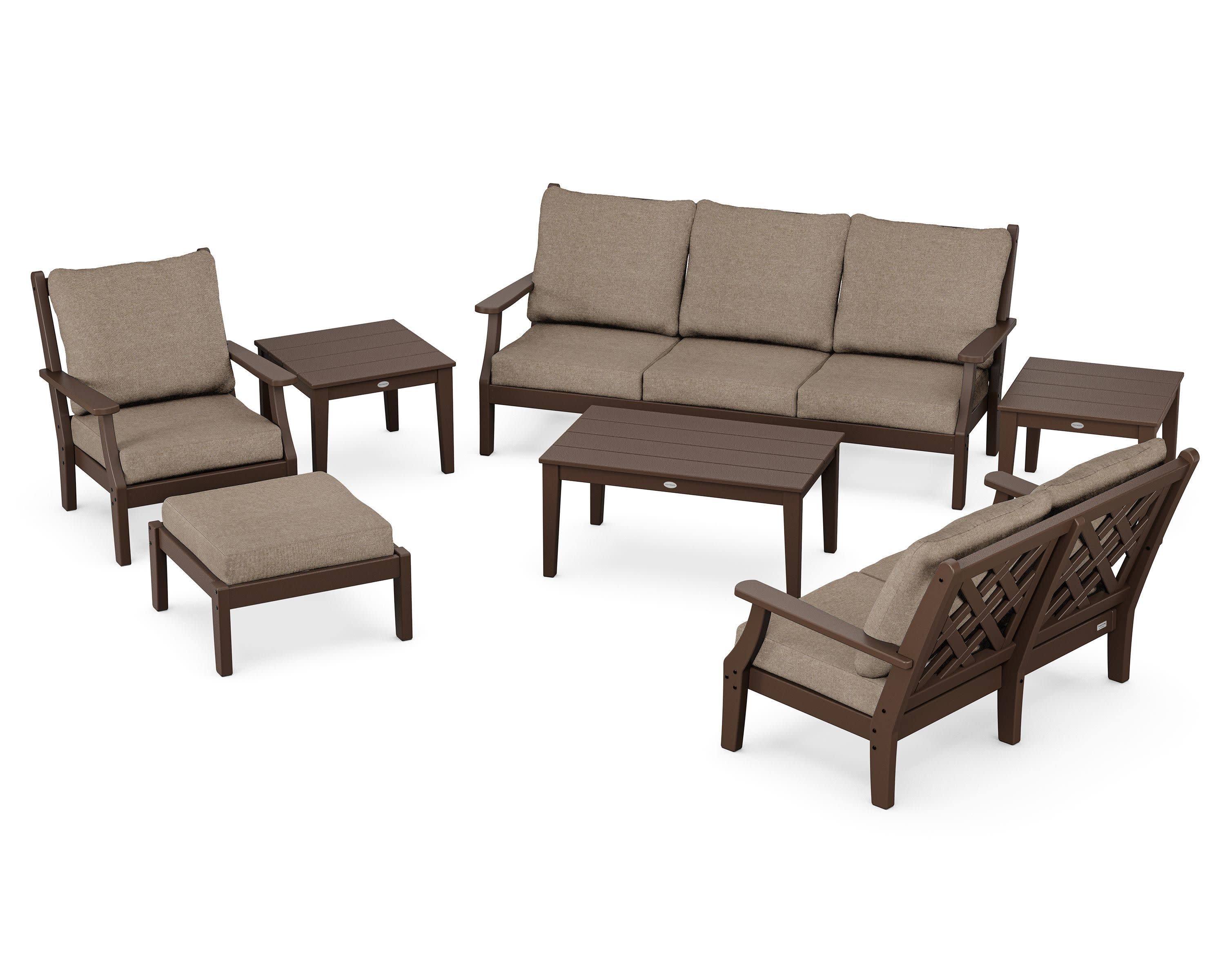 Wovendale 7-Piece Deep Seating Set in Mahogany / Spiced Burlap
