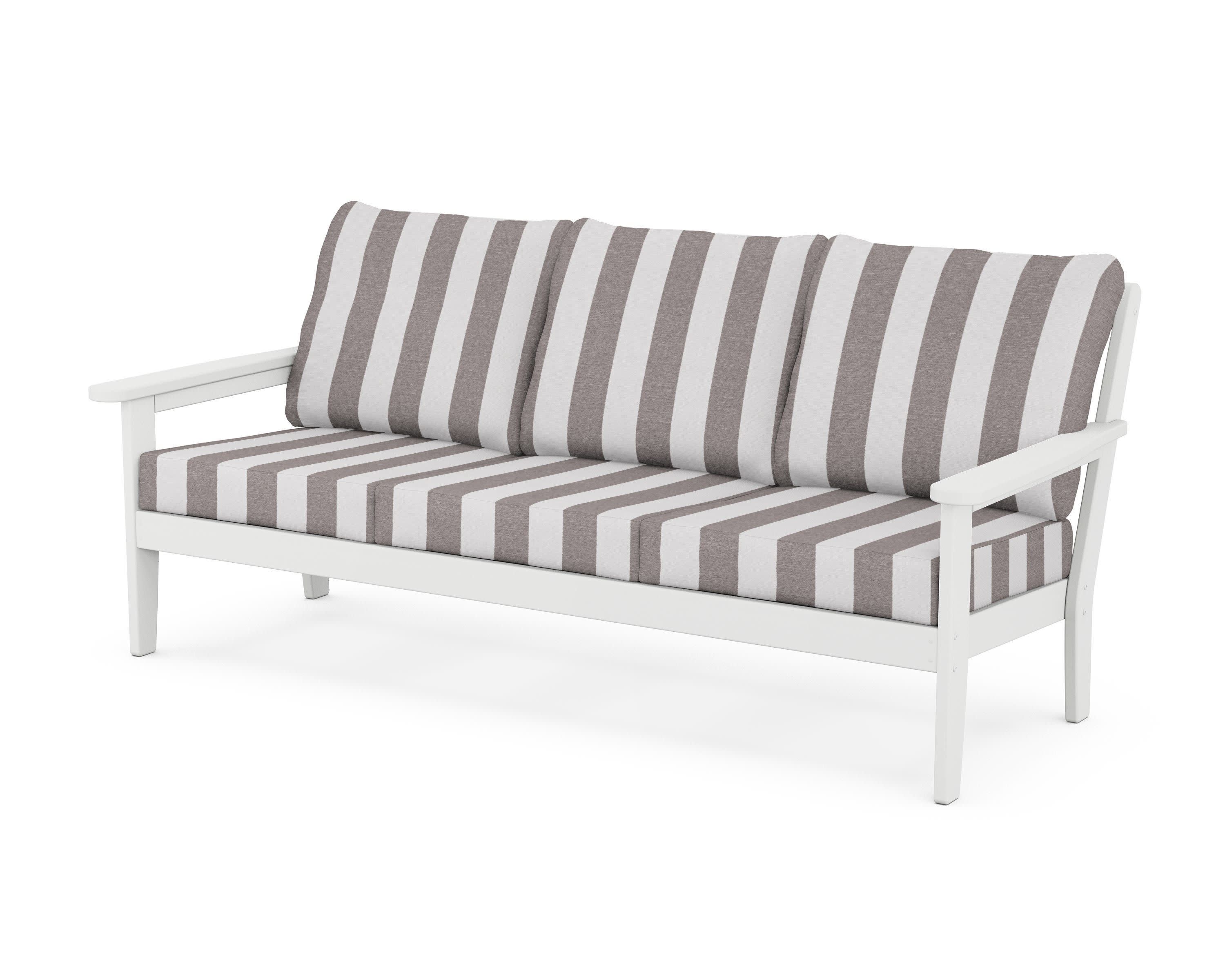 Cottage Deep Seating Sofa in White / Cabana Stripe Grey Mist
