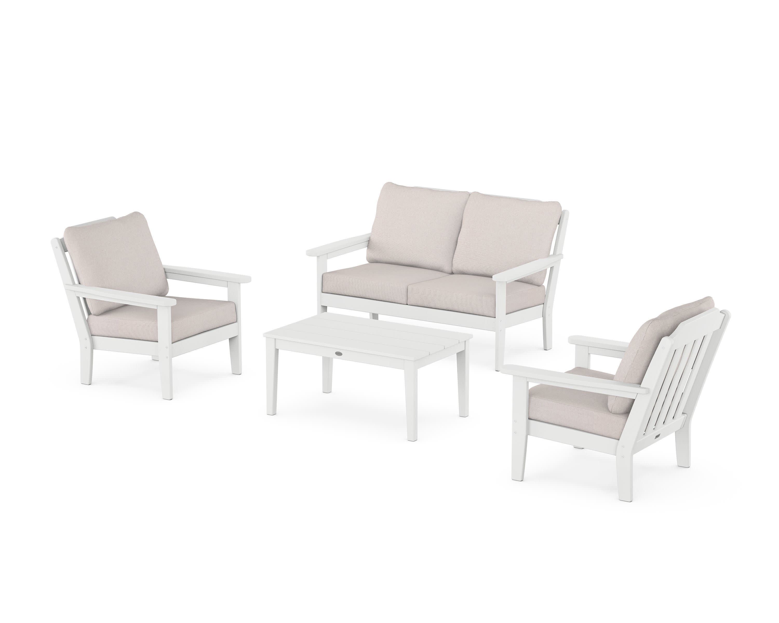 Cottage 4-Piece Deep Seating Set with Loveseat in White / Dune Burlap