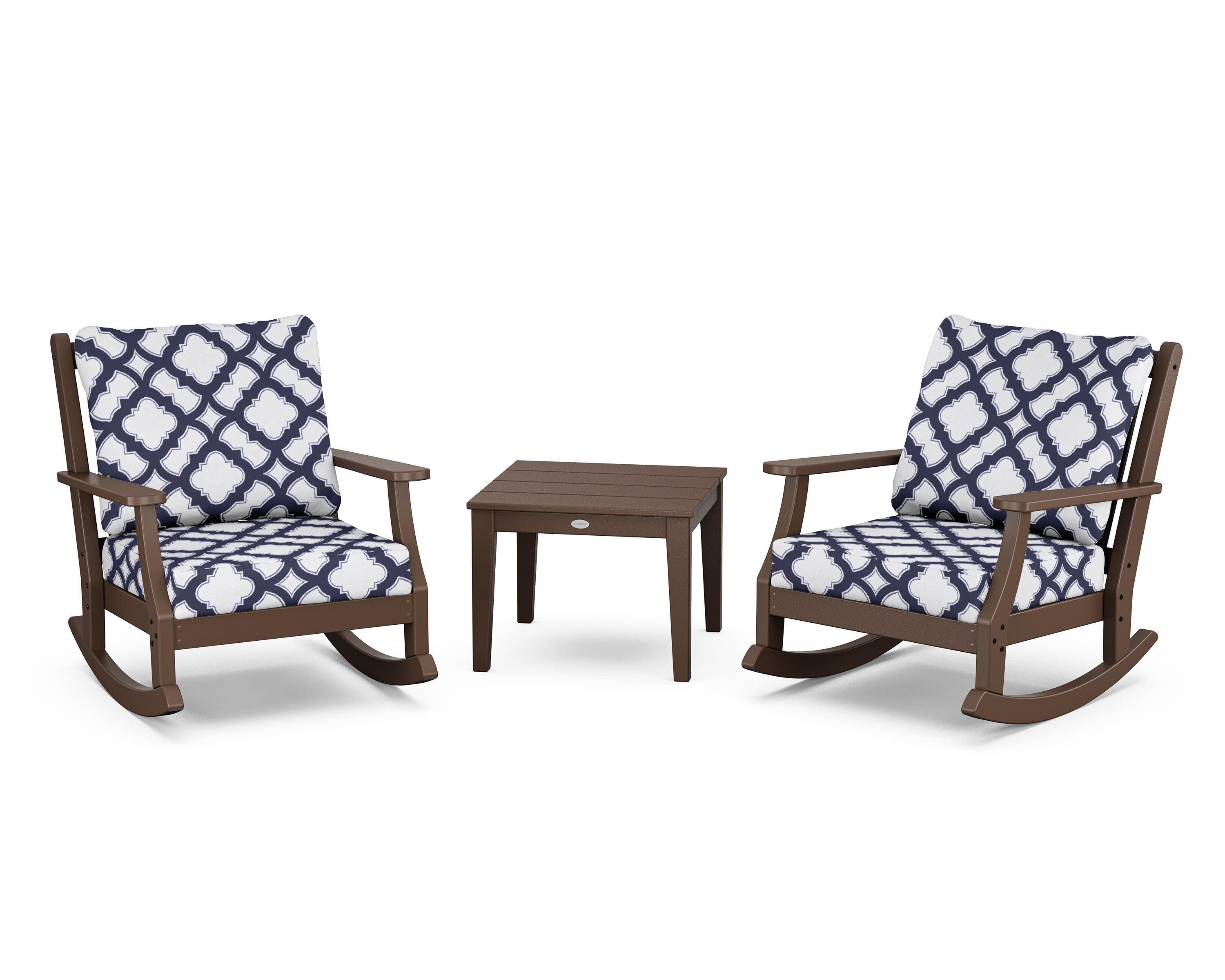 Wovendale 3-Piece Deep Seating Rocker Set in Mahogany / Trellis Navy