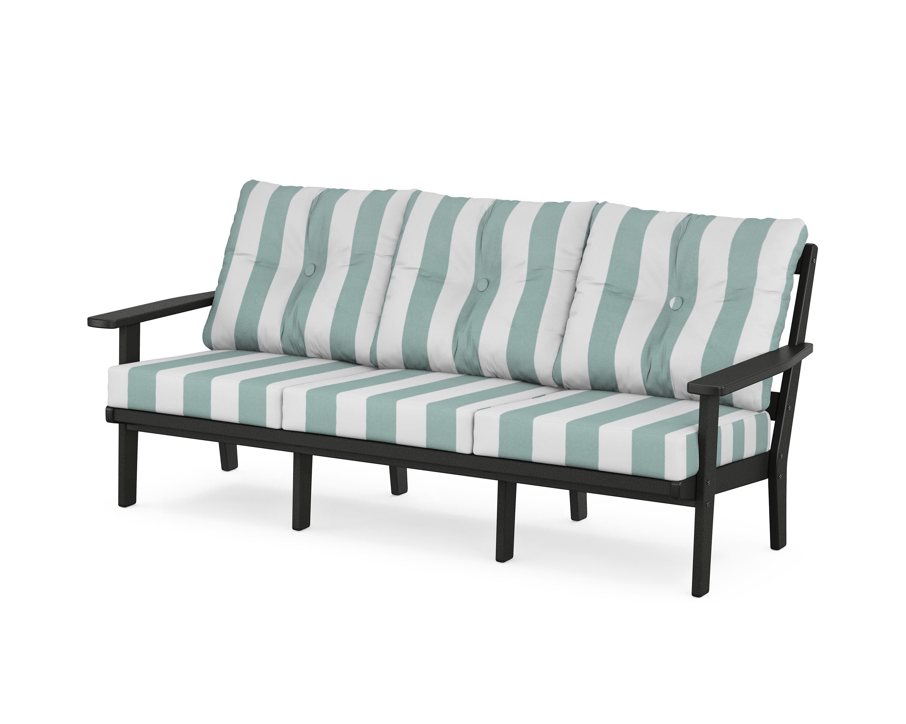 PrairieDeep Seating Sofa in Black / Cabana Stripe Glacier Spa
