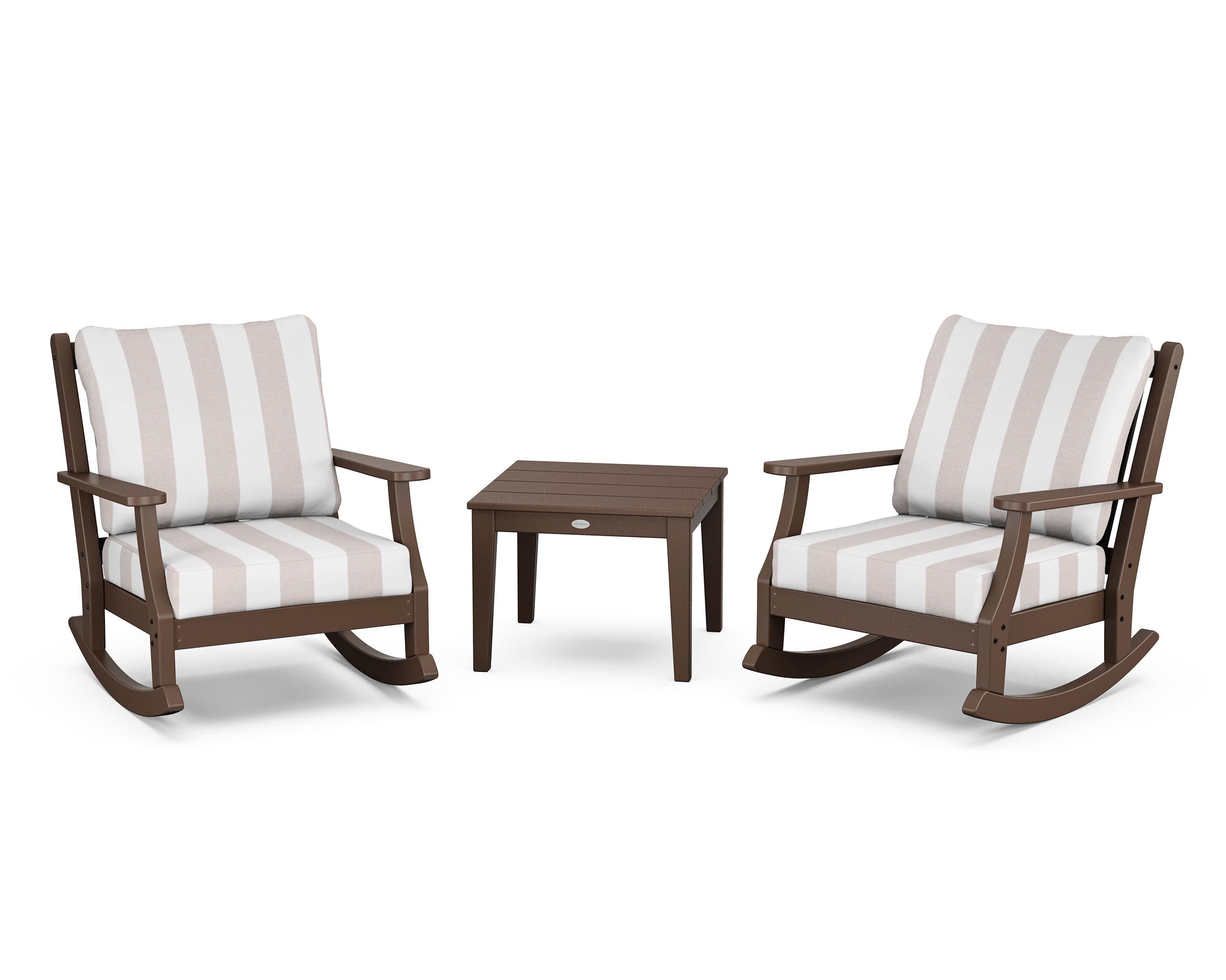 Wovendale 3-Piece Deep Seating Rocker Set in Mahogany / Cabana Stripe Dune Burlap