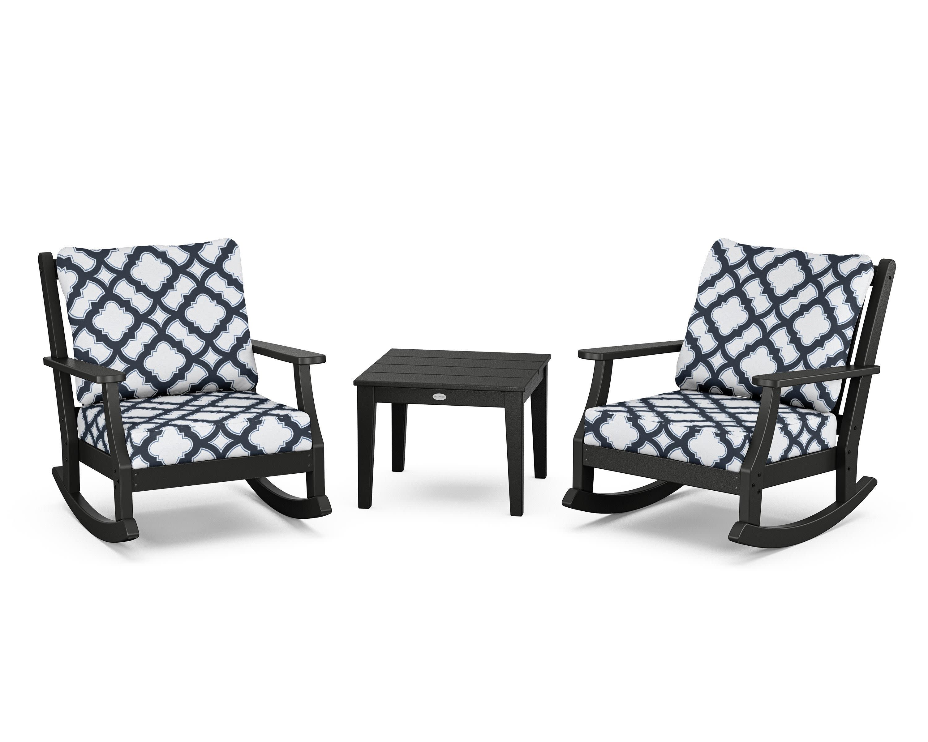 Wovendale 3-Piece Deep Seating Rocker Set in Black / Trellis Marine Indigo