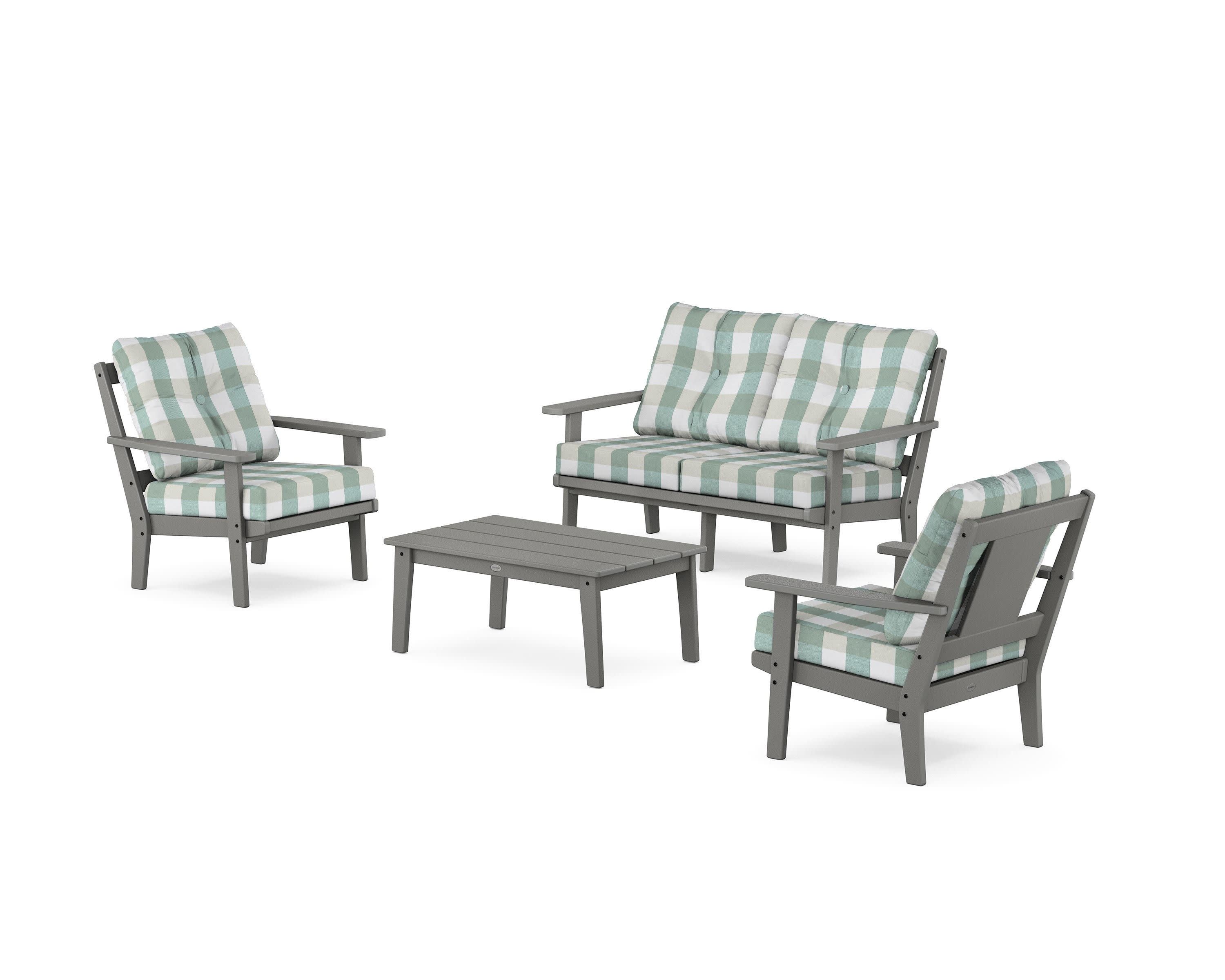 Prairie 4-Piece Deep Seating Set with Loveseat in Slate Grey / Buffalo Plaid Glacier Spa