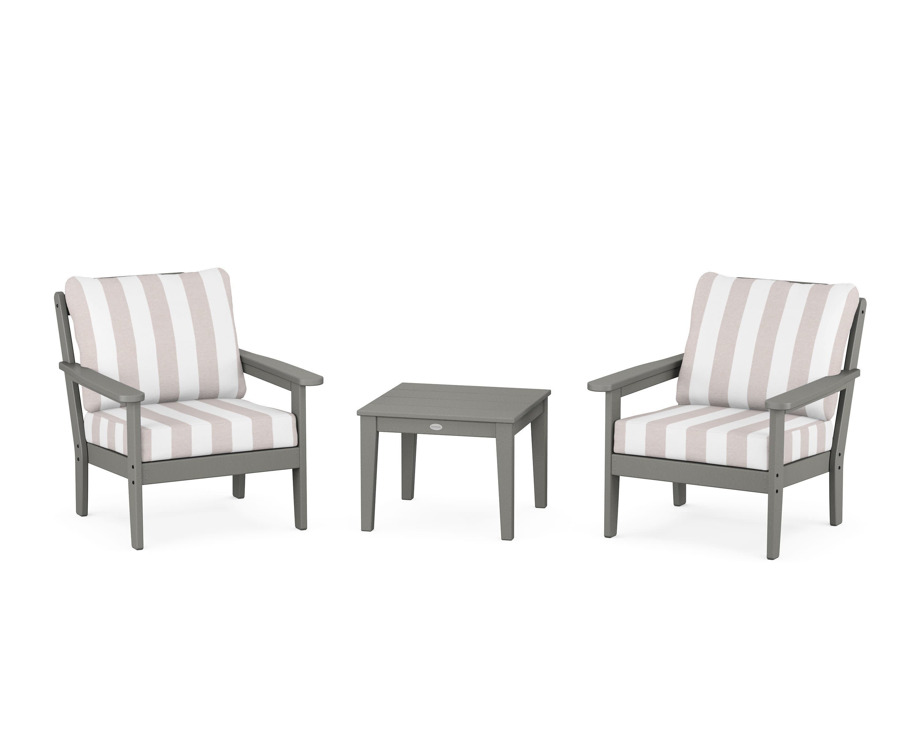 Cottage 3-Piece Deep Seating Set in Slate Grey / Cabana Stripe Dune Burlap
