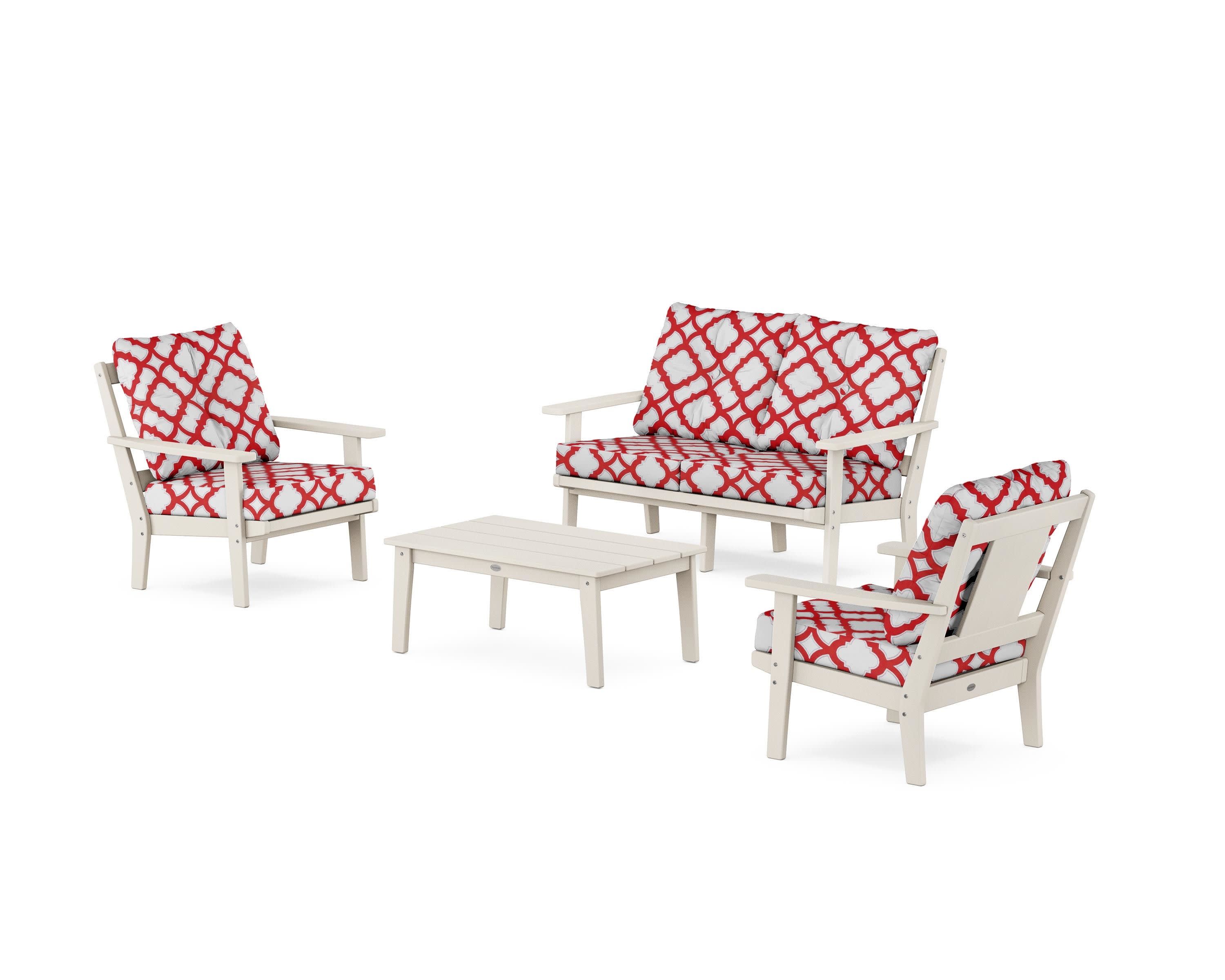 Prairie 4-Piece Deep Seating Set with Loveseat in Sand / Trellis Crimson