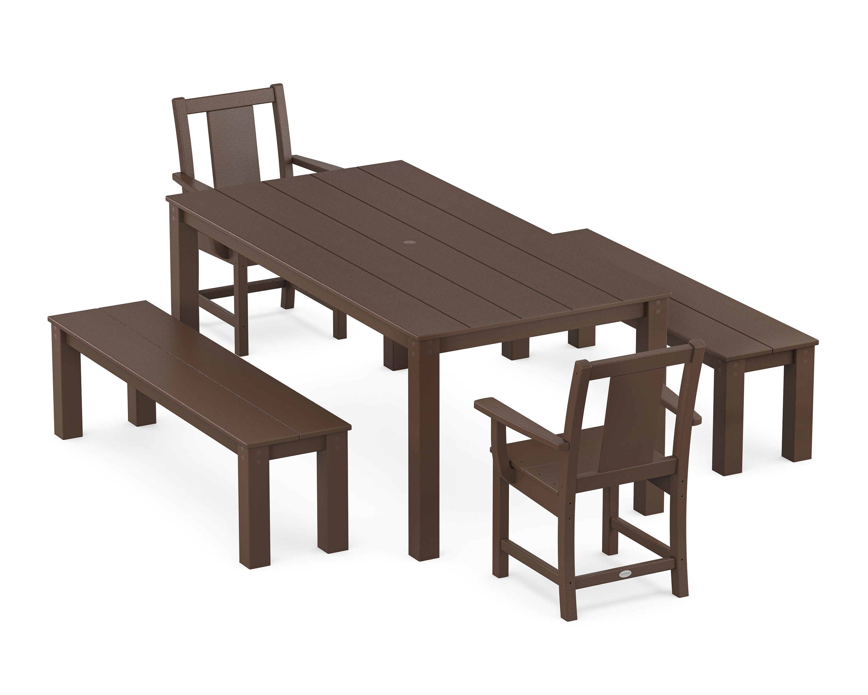 Prairie 5-Piece Parsons Dining Set with Benches in Mahogany