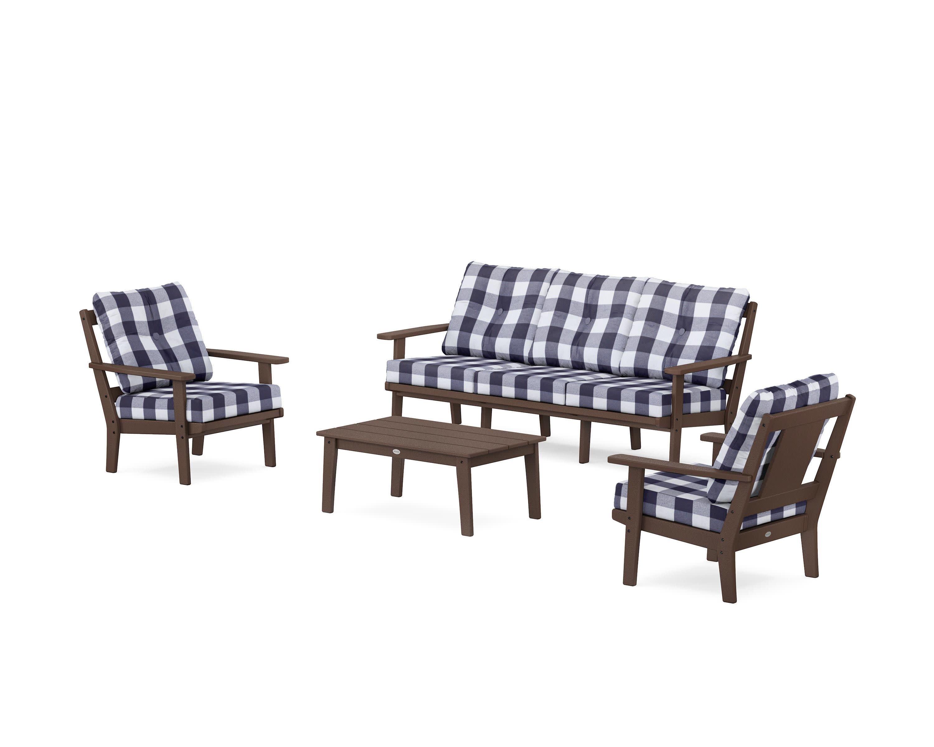 Prairie 4-Piece Deep Seating Set with Sofa in Mahogany / Buffalo Plaid Navy