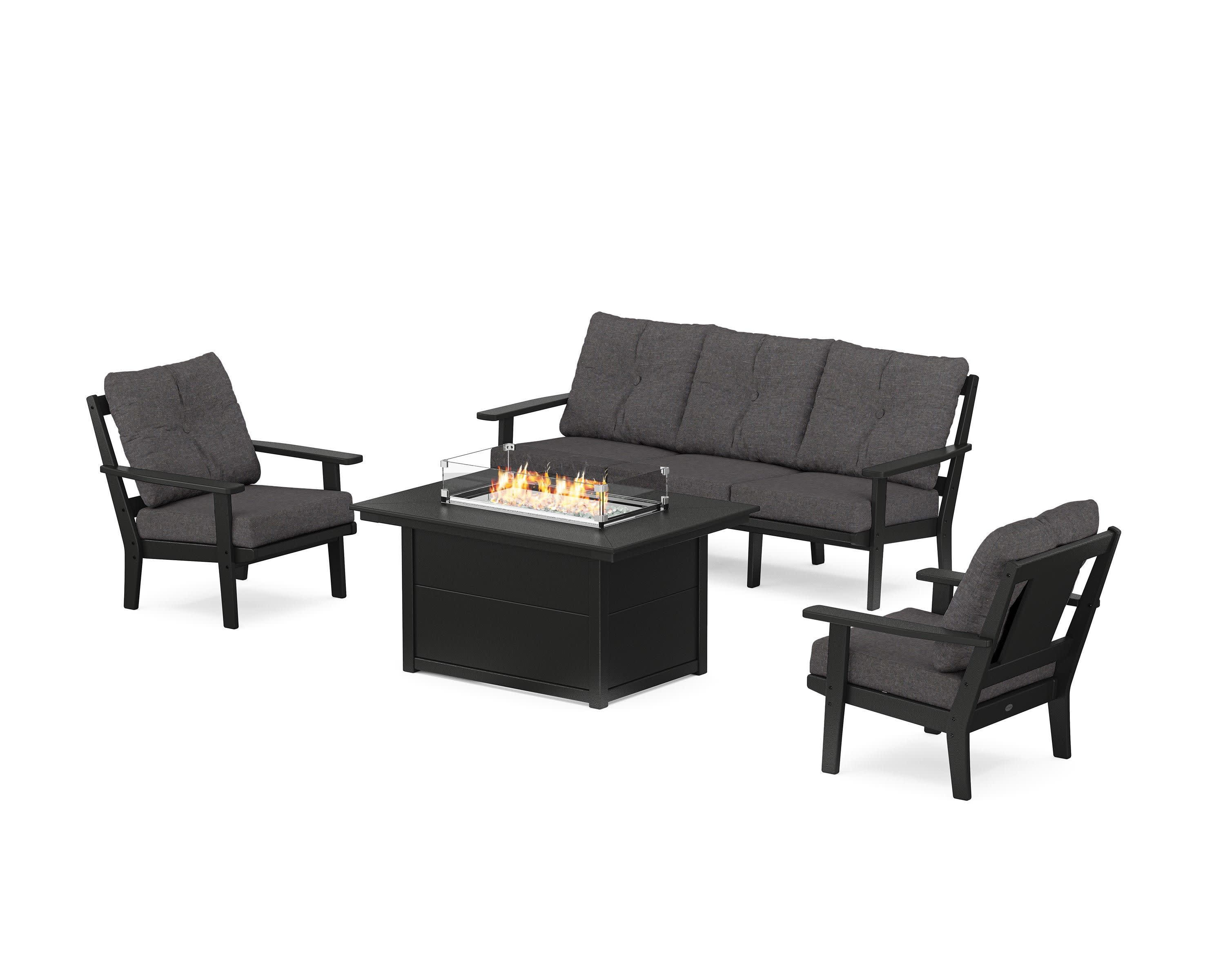 Prairie Deep Seating Fire Pit Table Set in Black / Ash Charcoal