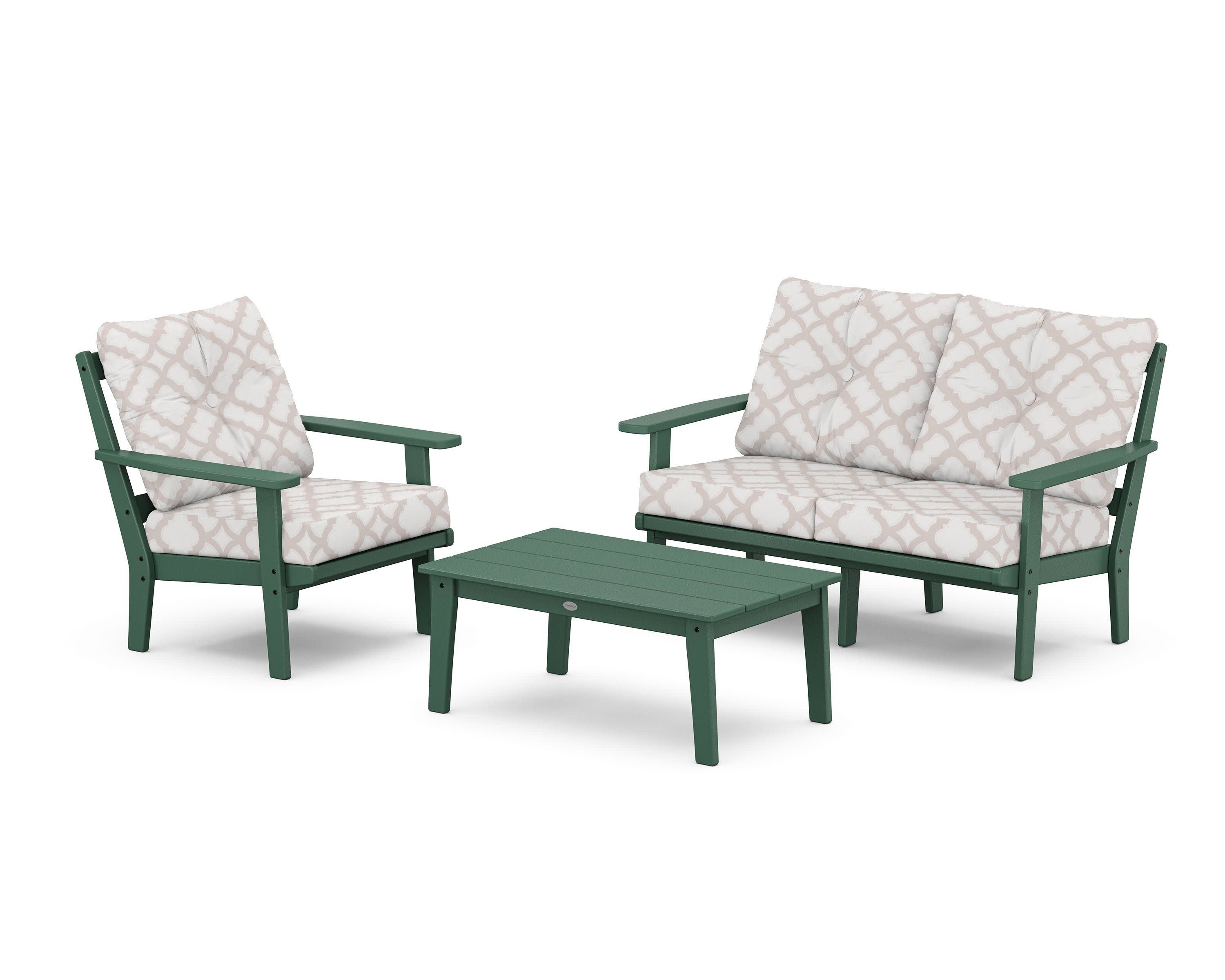 Prairie 3-Piece Deep Seating Set with Loveseat in Green / Trellis Dune Burlap