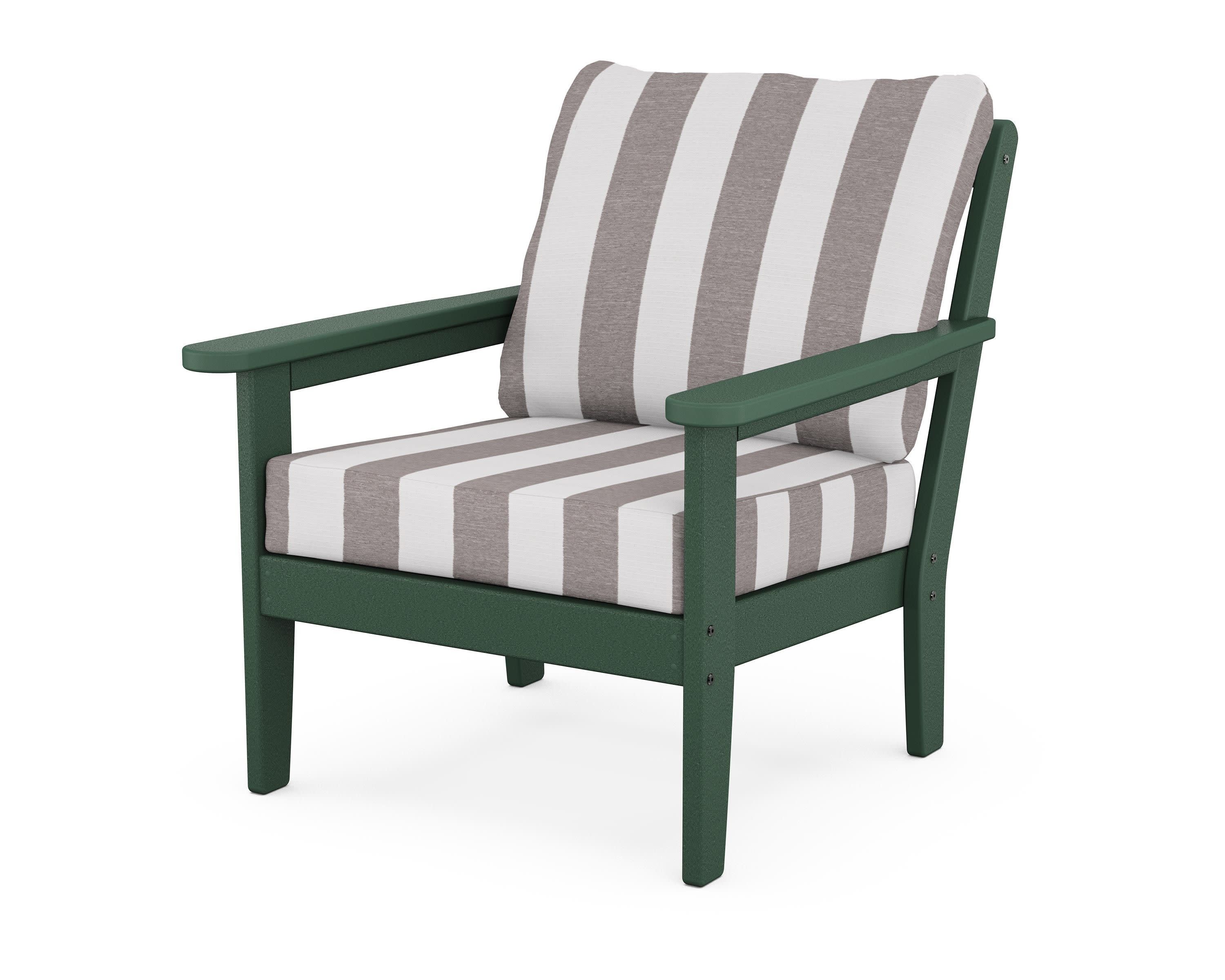 Cottage Deep Seating Chair in Green / Cabana Stripe Grey Mist