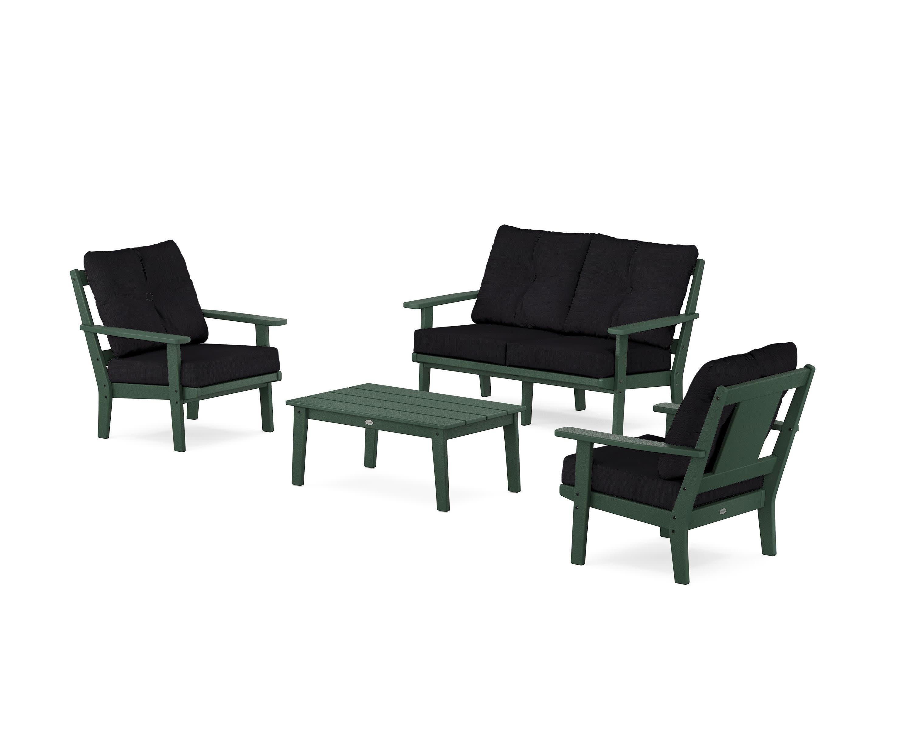 Prairie 4-Piece Deep Seating Set with Loveseat in Green / Midnight Linen