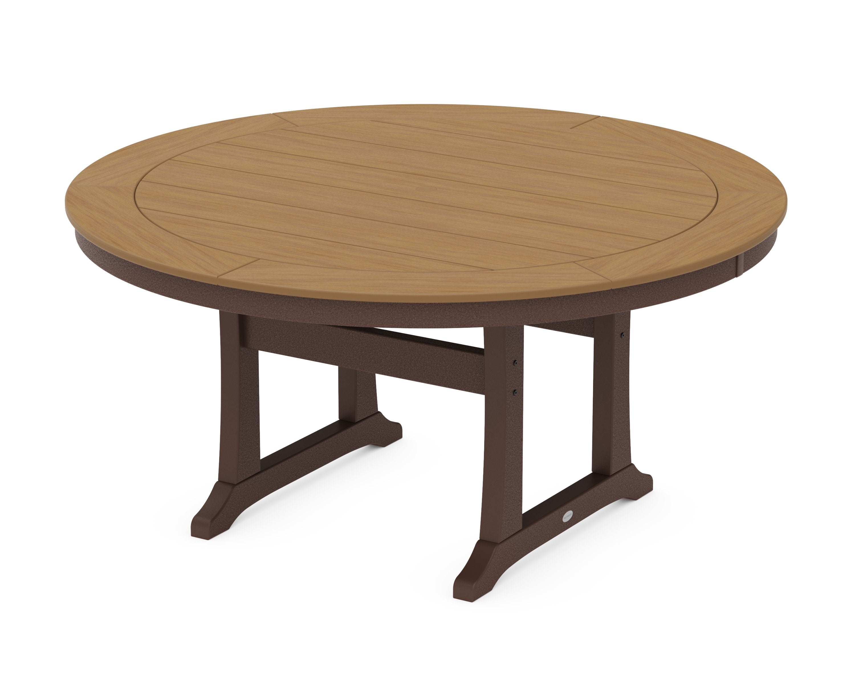 Nautical Trestle 60" Round Dining Table in Mahogany / Natural