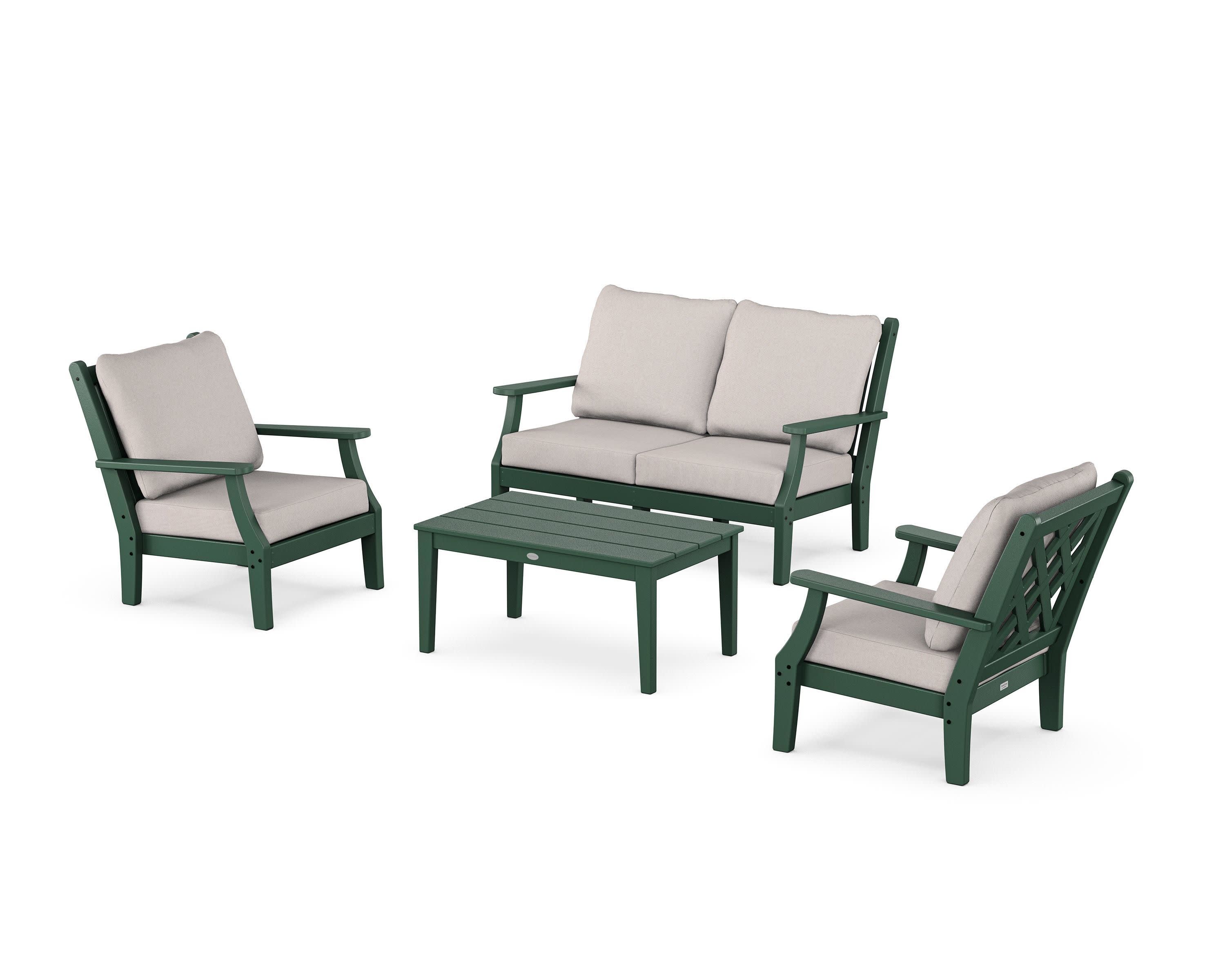 Wovendale 4-Piece Deep Seating Set with Loveseat in Green / Dune Burlap