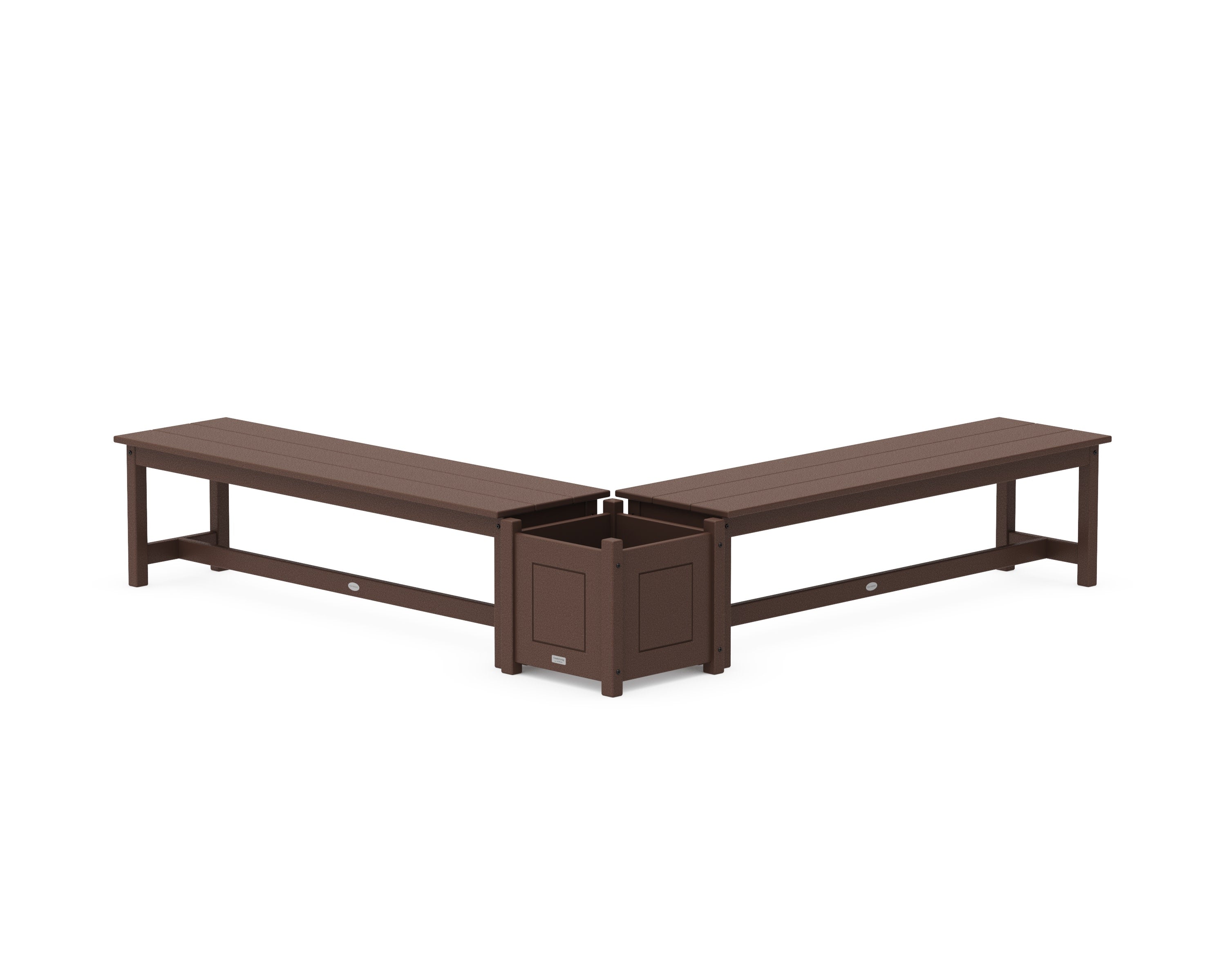 60" Country Living L- Shaped Planter Bench Set in Mahogany