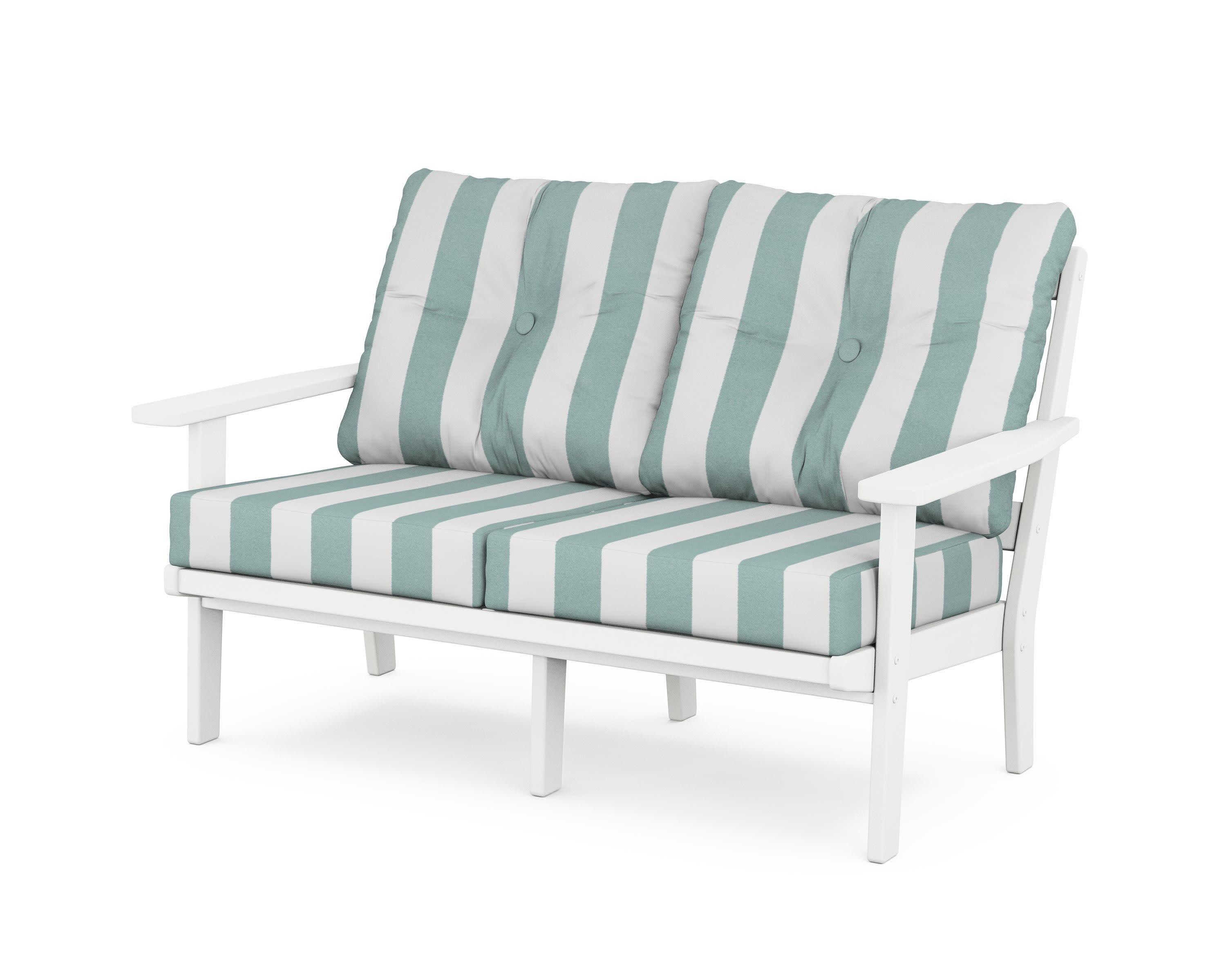 Prairie Deep SeatingLoveseat in White / Cabana Stripe Glacier Spa